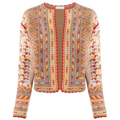 ETRO multicolor wool blend EMBROIDERED OPEN JACQUARD KNIT Jacket 42 M
