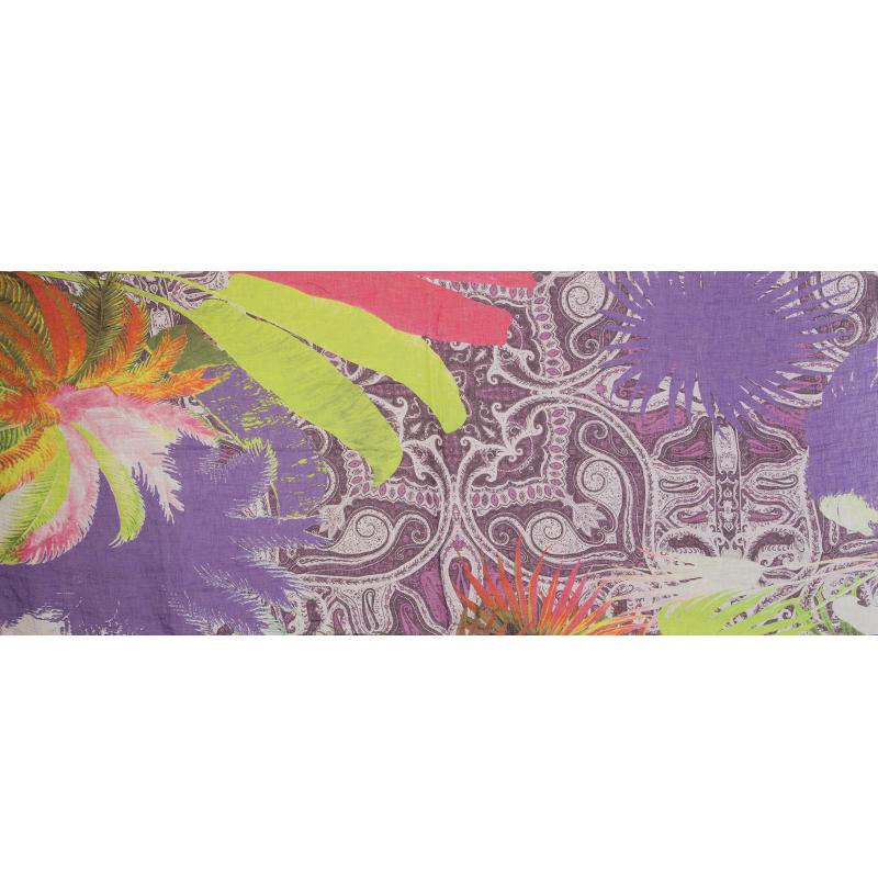ETRO multicolored linen PAISLEY COLLAGE Oblong Scarf In Excellent Condition In Zürich, CH