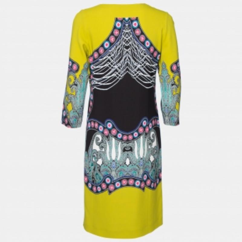 Etro Vestido de crepé estampado multicolor con cuello en V M Marrón en venta