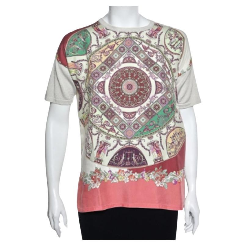 Etro Camiseta de manga corta de punto de seda y algodón estampada multicolor S