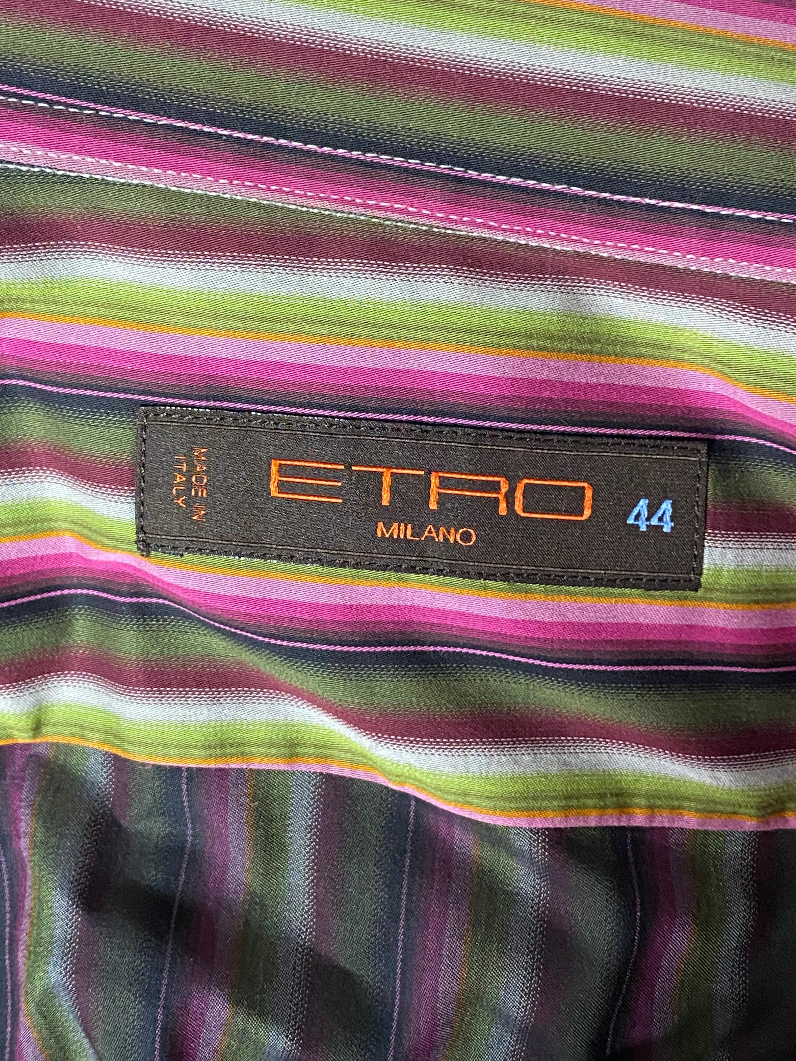 Etro Multicolored Striped Button Down Shirt, Size 44 In Excellent Condition In Beverly Hills, CA