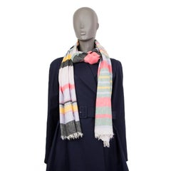 ETRO multicolored STRIPED linen cashmere silk Oblong Scarf
