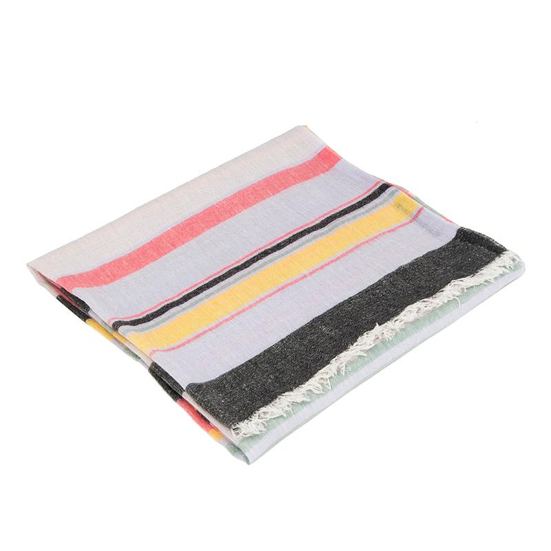 Beige ETRO multicolored STRIPED linen cashmere silk Oblong Scarf For Sale