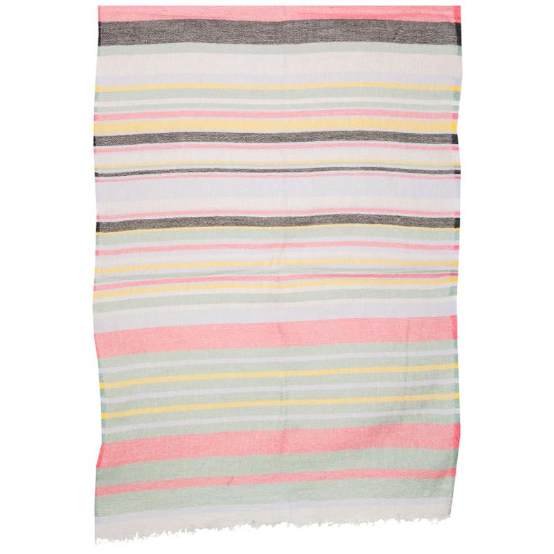 ETRO multicolored STRIPED linen cashmere silk Oblong Scarf For Sale