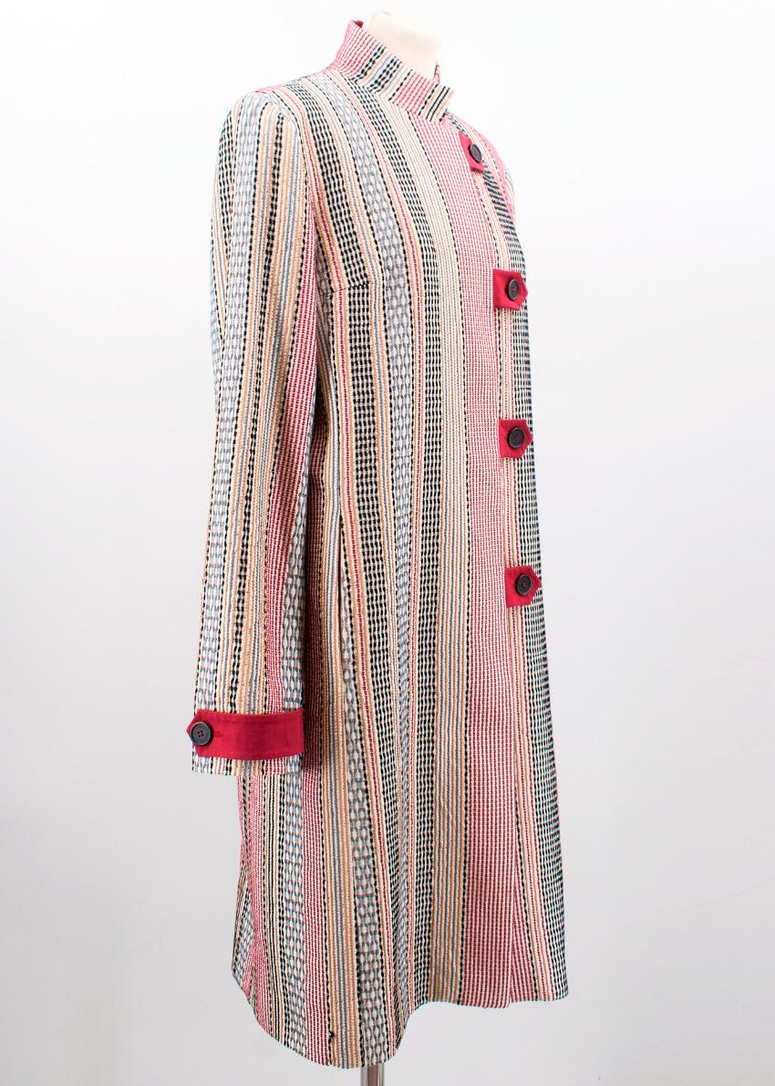 Etro multicolored stripped cotton coat - Size US 8 In New Condition For Sale In London, GB