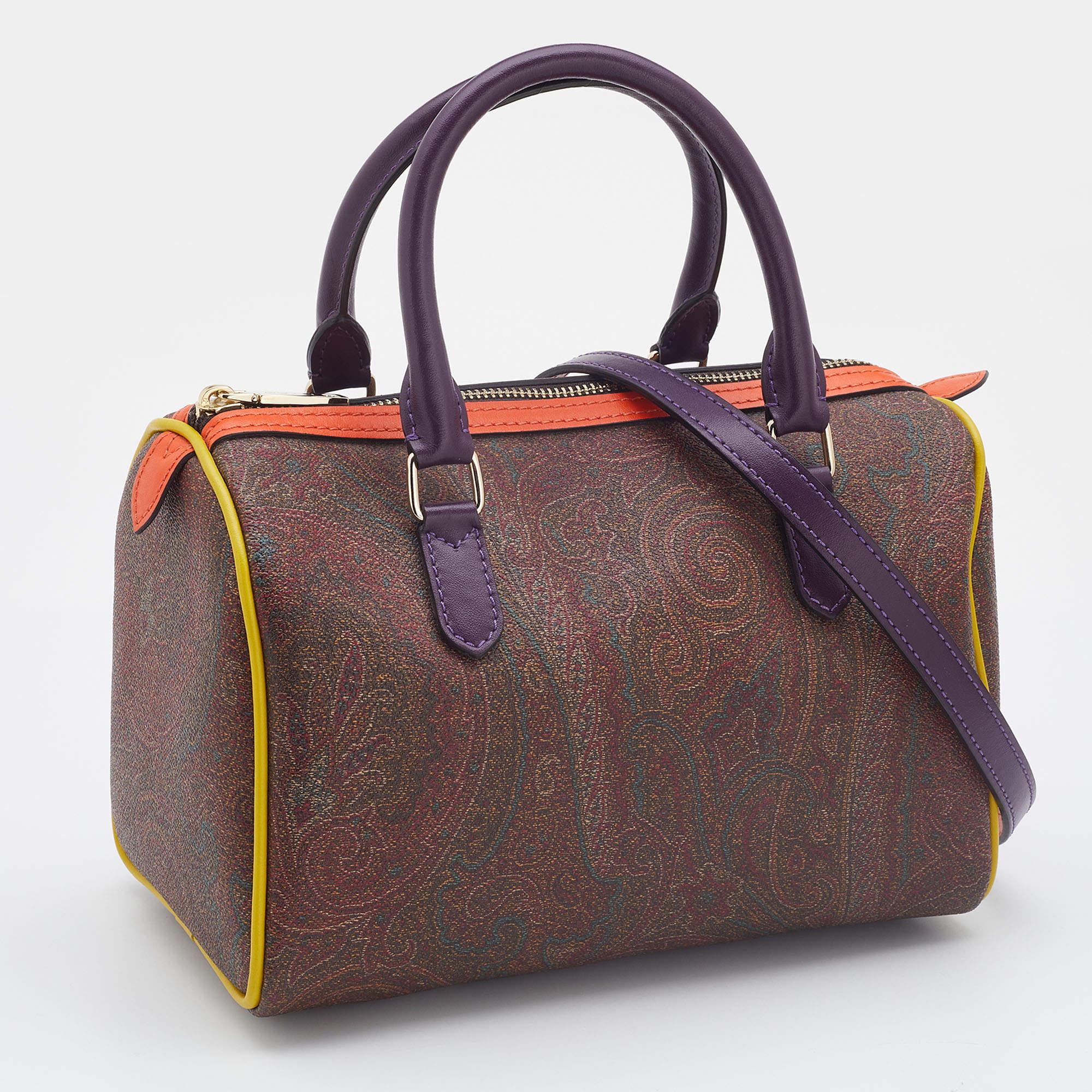 Women's Etro Multicolour Paisley Print Coated Canvas and Leather Bowler Bag