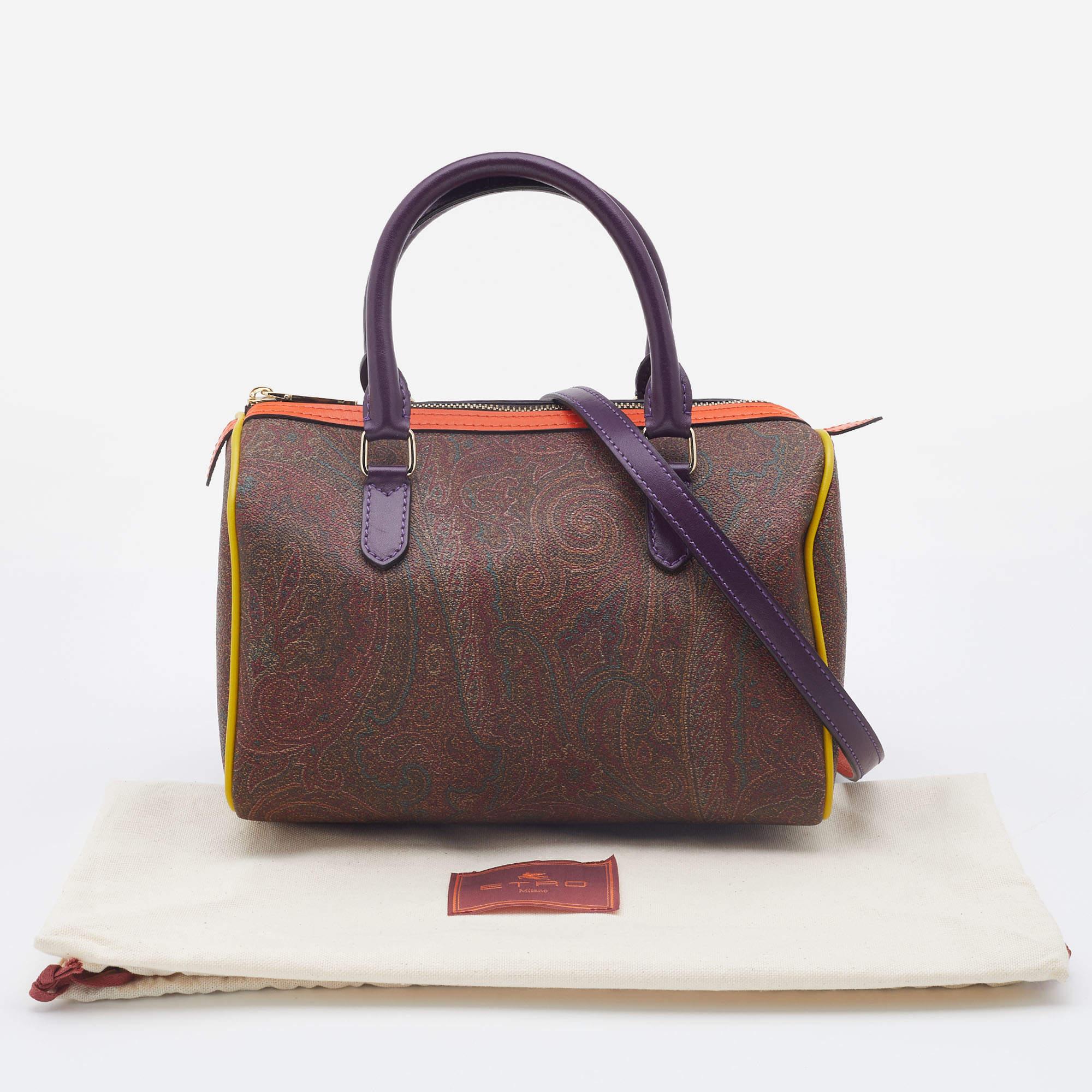 Etro Multicolour Paisley Print Coated Canvas and Leather Bowler Bag 3
