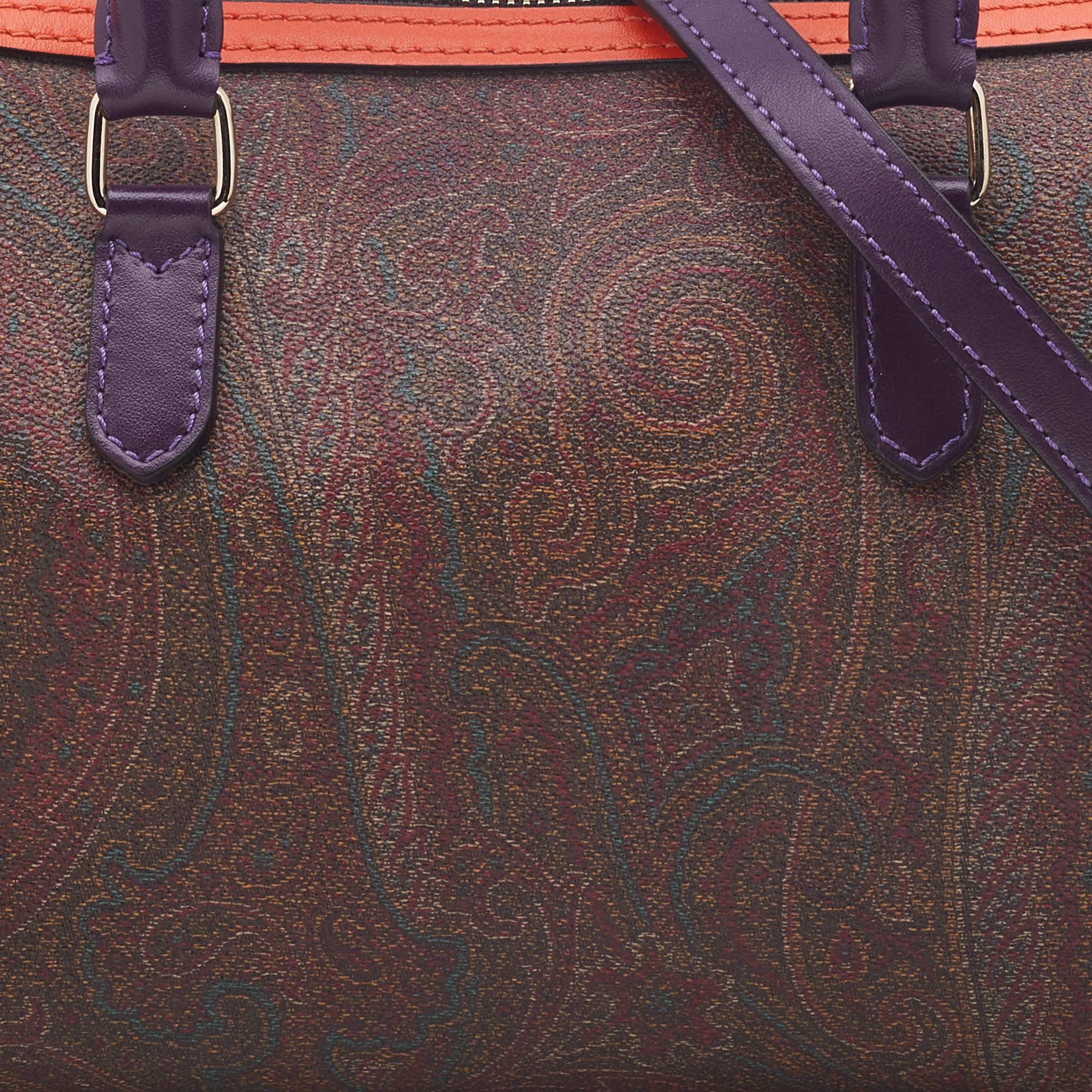 Etro Multicolour Paisley Print Coated Canvas and Leather Bowler Bag 5