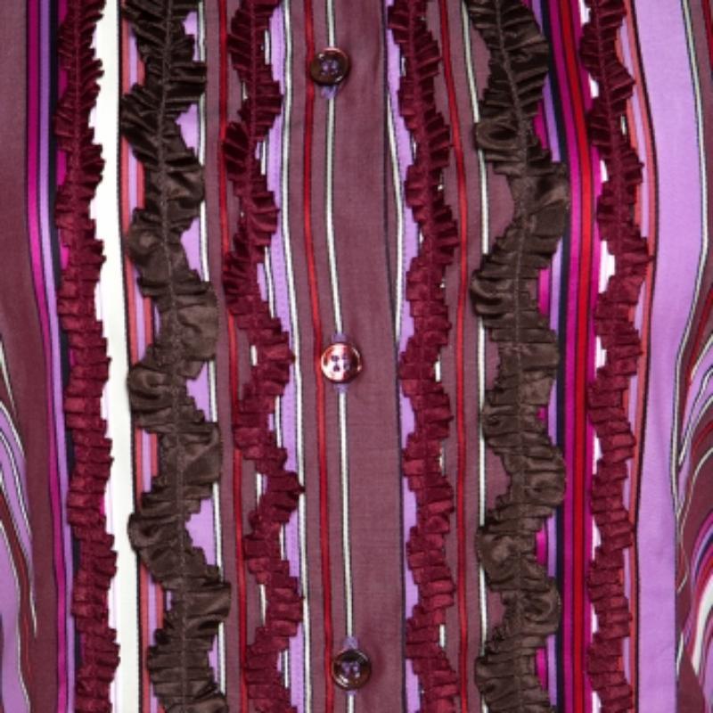 Etro Mehrfarbig gestreiftes Hemd aus Baumwolle mit gerafftem Detail, S im Zustand „Gut“ im Angebot in Dubai, Al Qouz 2