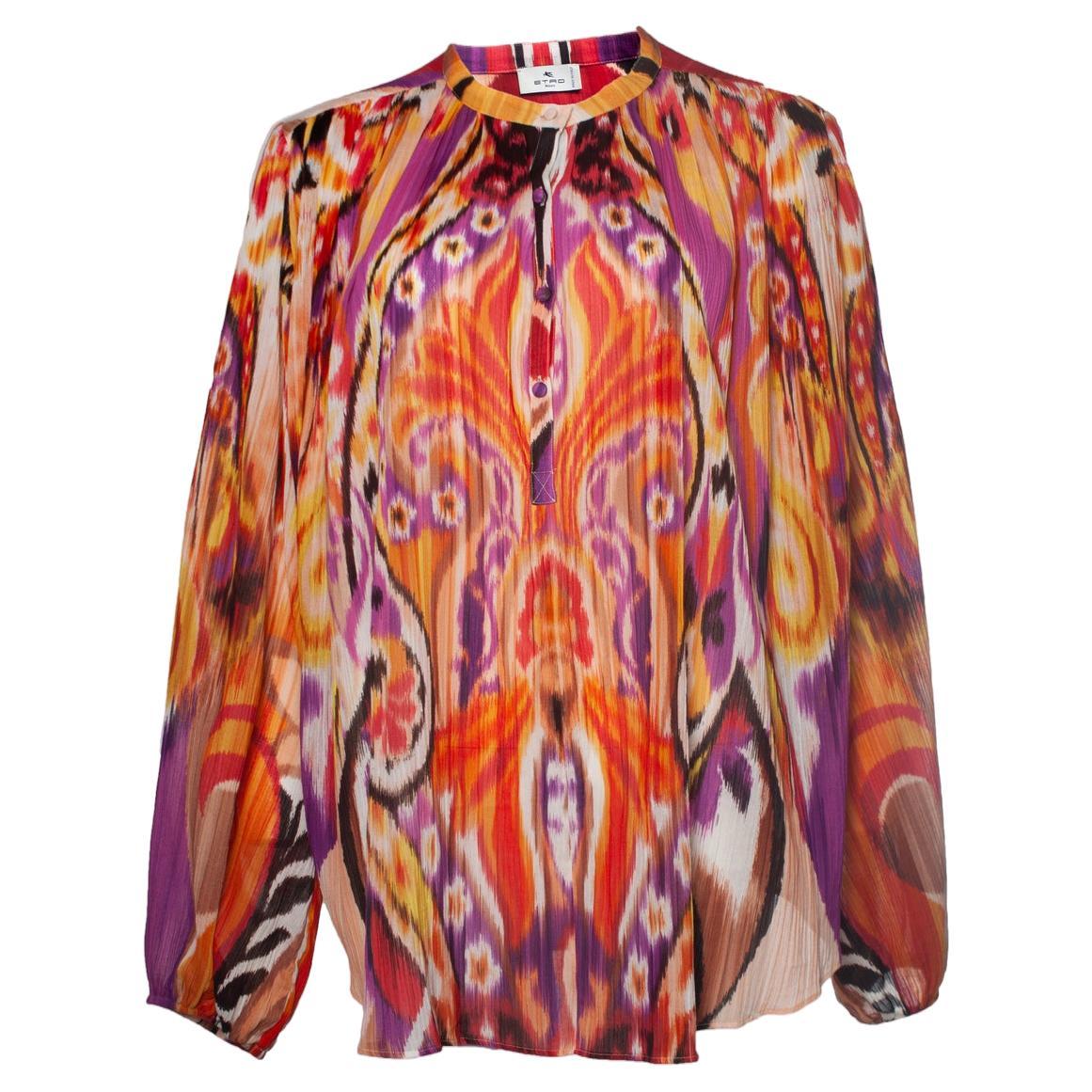 Etro, multicoloured sheer printed blouse For Sale