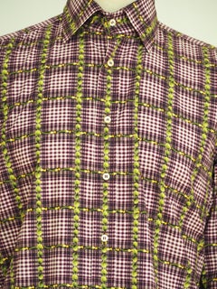 Etro Vintage Multicoloured Zucchini Shirt for Men, Size S, Italy