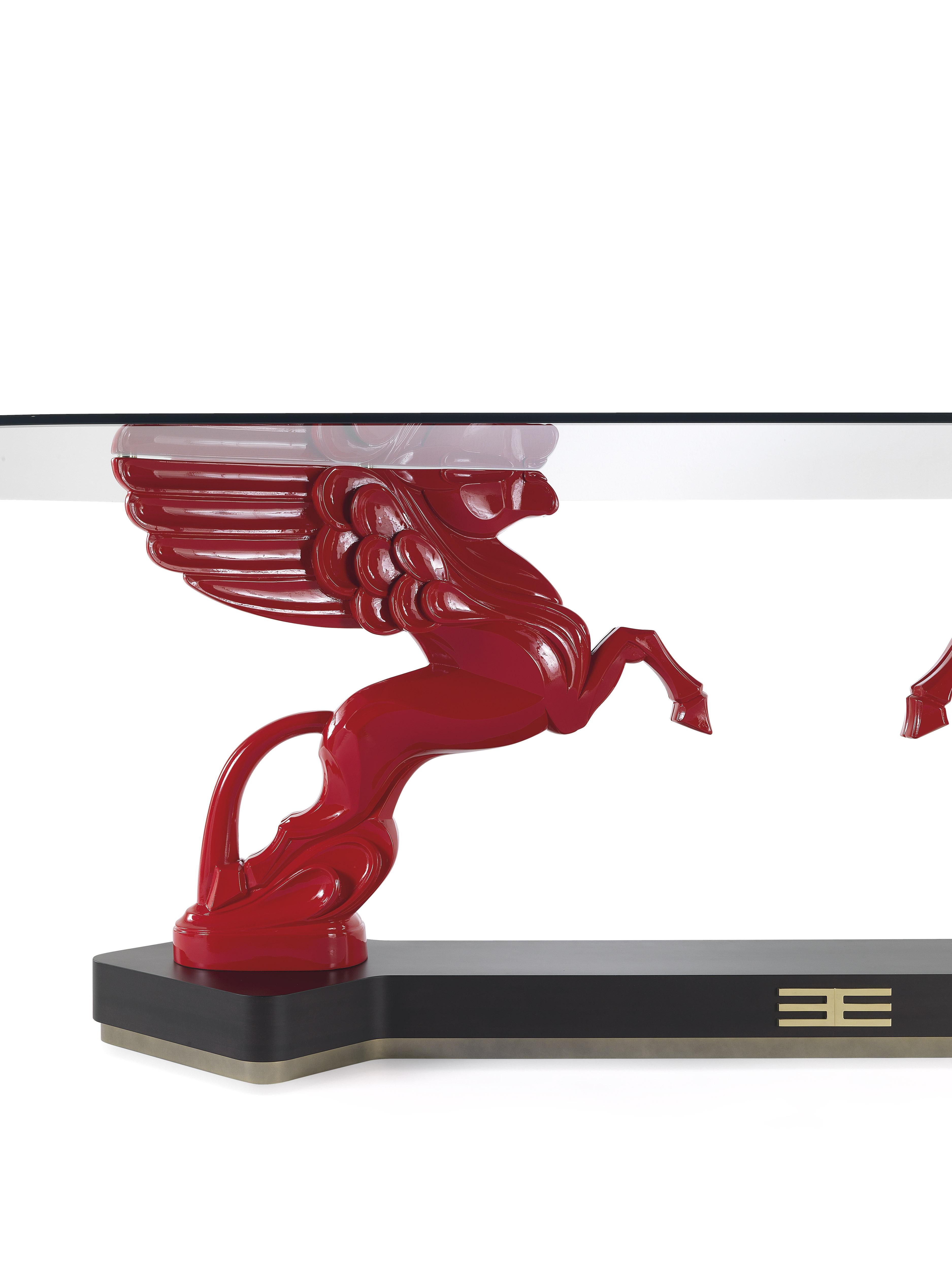 italien Table de salle à manger Mythos du 21e siècle avec plateau en bois et verre par Etro Home Interiors en vente