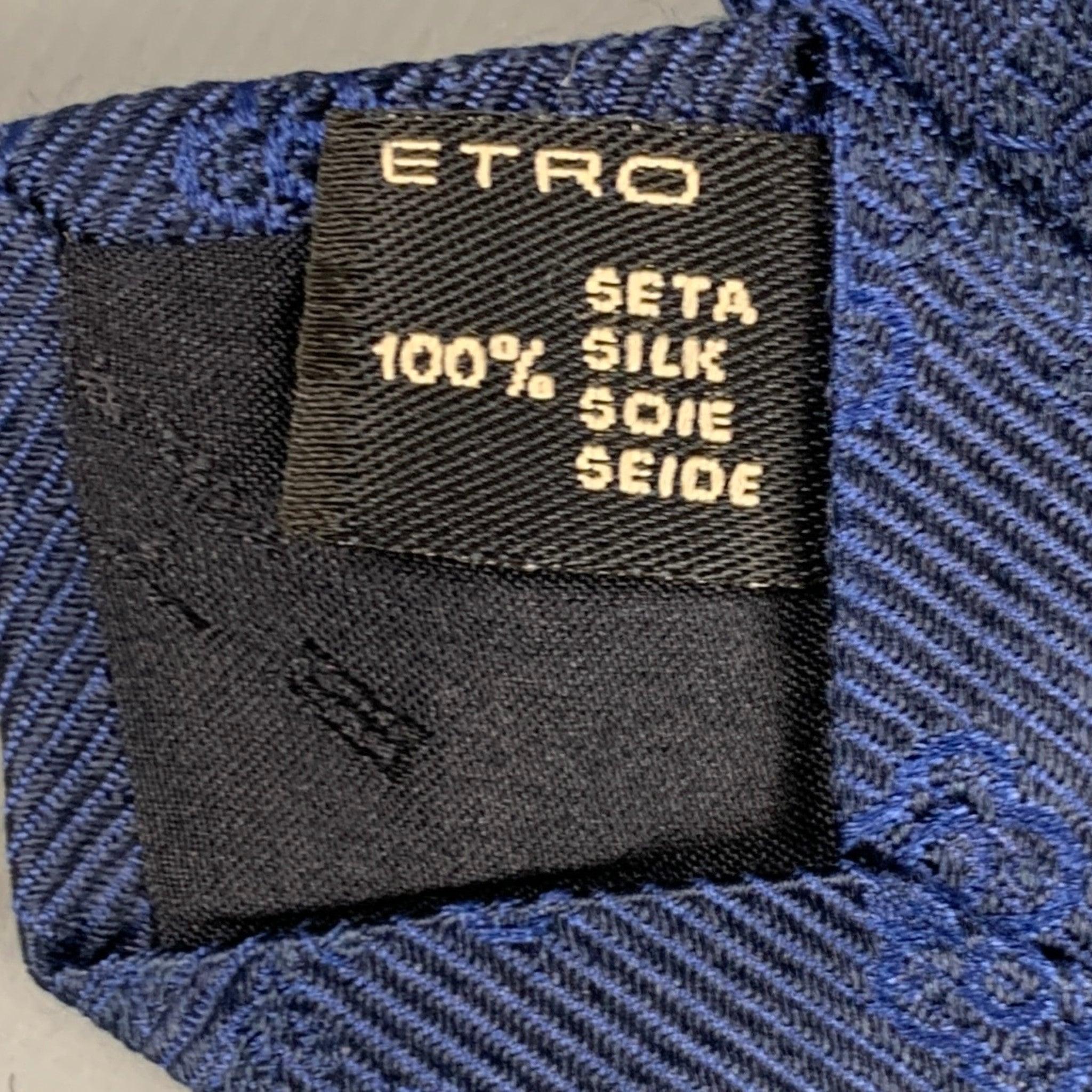 ETRO Navy Black Abstract Floral Silk Tie For Sale 1
