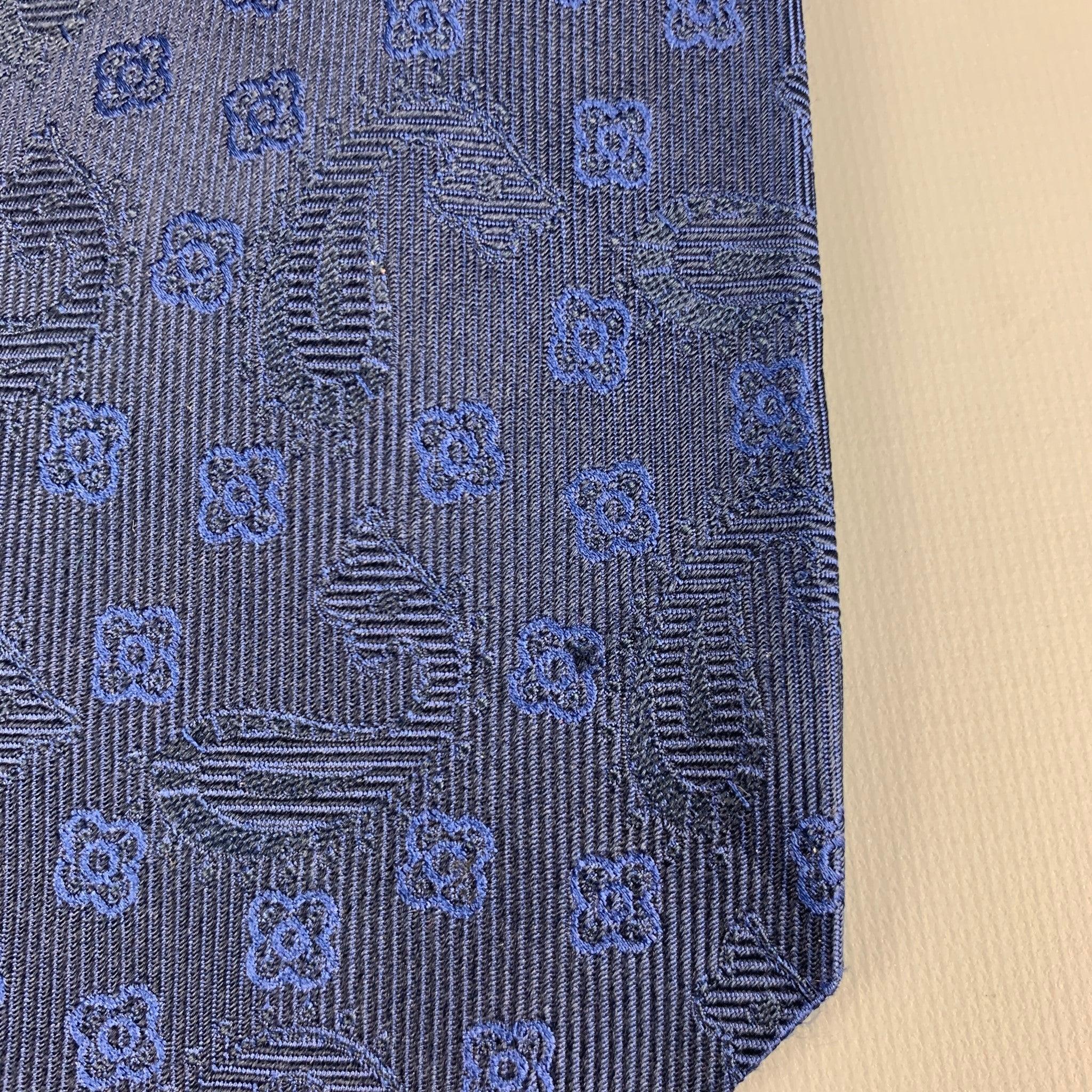 ETRO Navy Black Abstract Floral Silk Tie For Sale 2