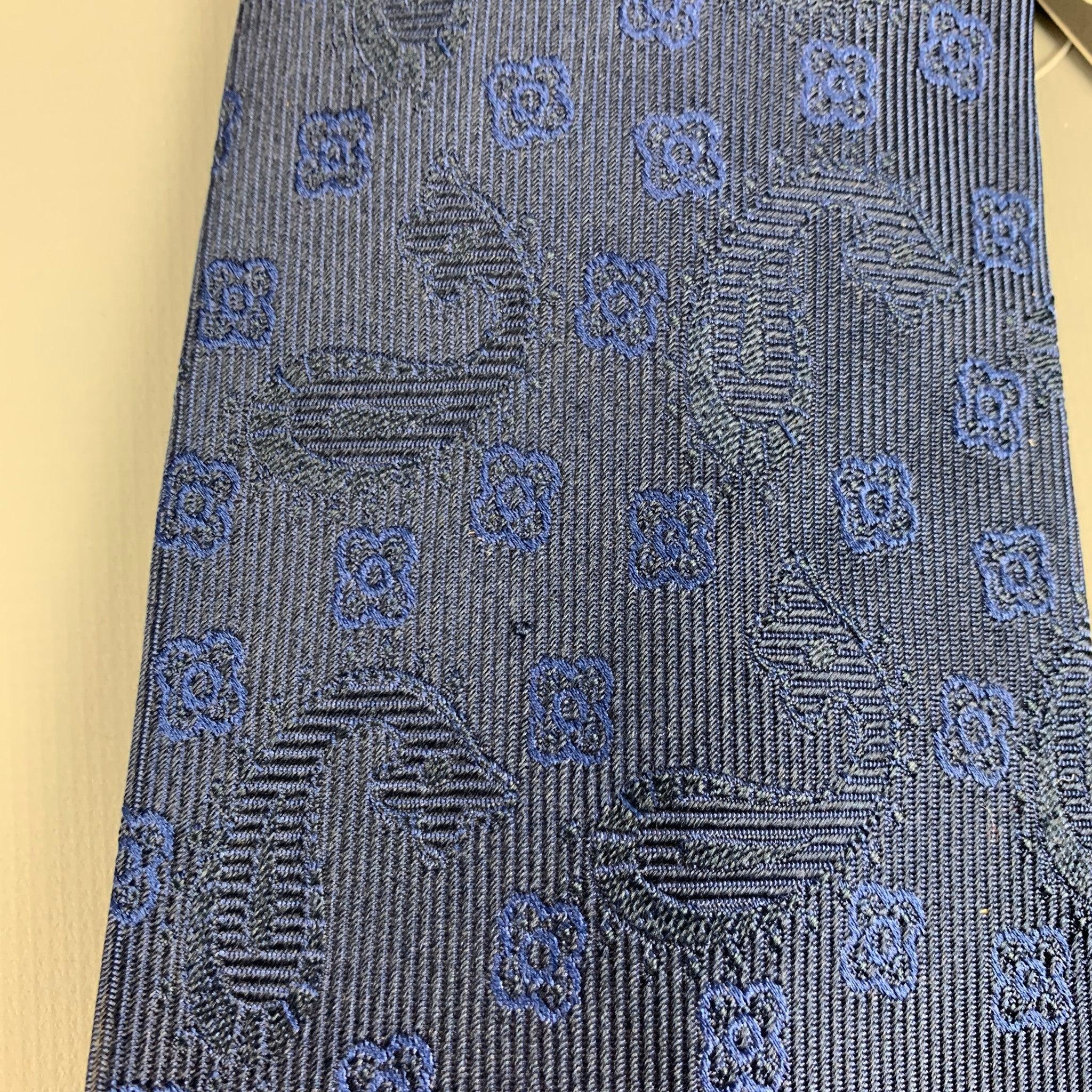 ETRO Navy Black Abstract Floral Silk Tie For Sale 3