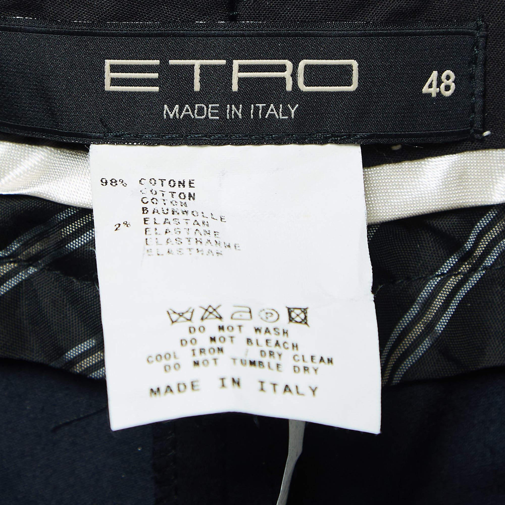 Etro Navy Blue Cotton Tailored Pants M In Good Condition In Dubai, Al Qouz 2