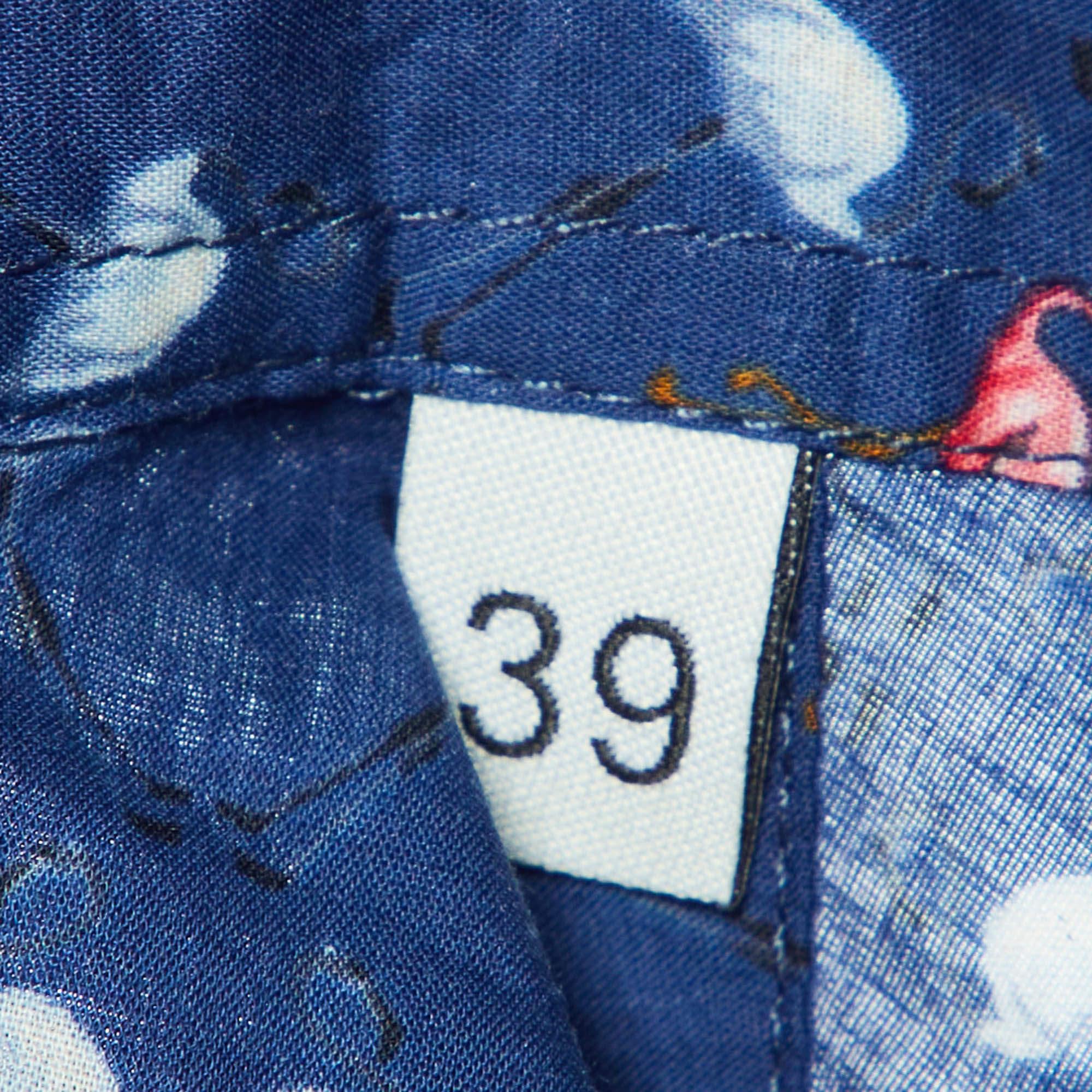 Uomo Etro - Camicia a maniche lunghe in cotone con stampa di fenicotteri blu navy M. I. in vendita