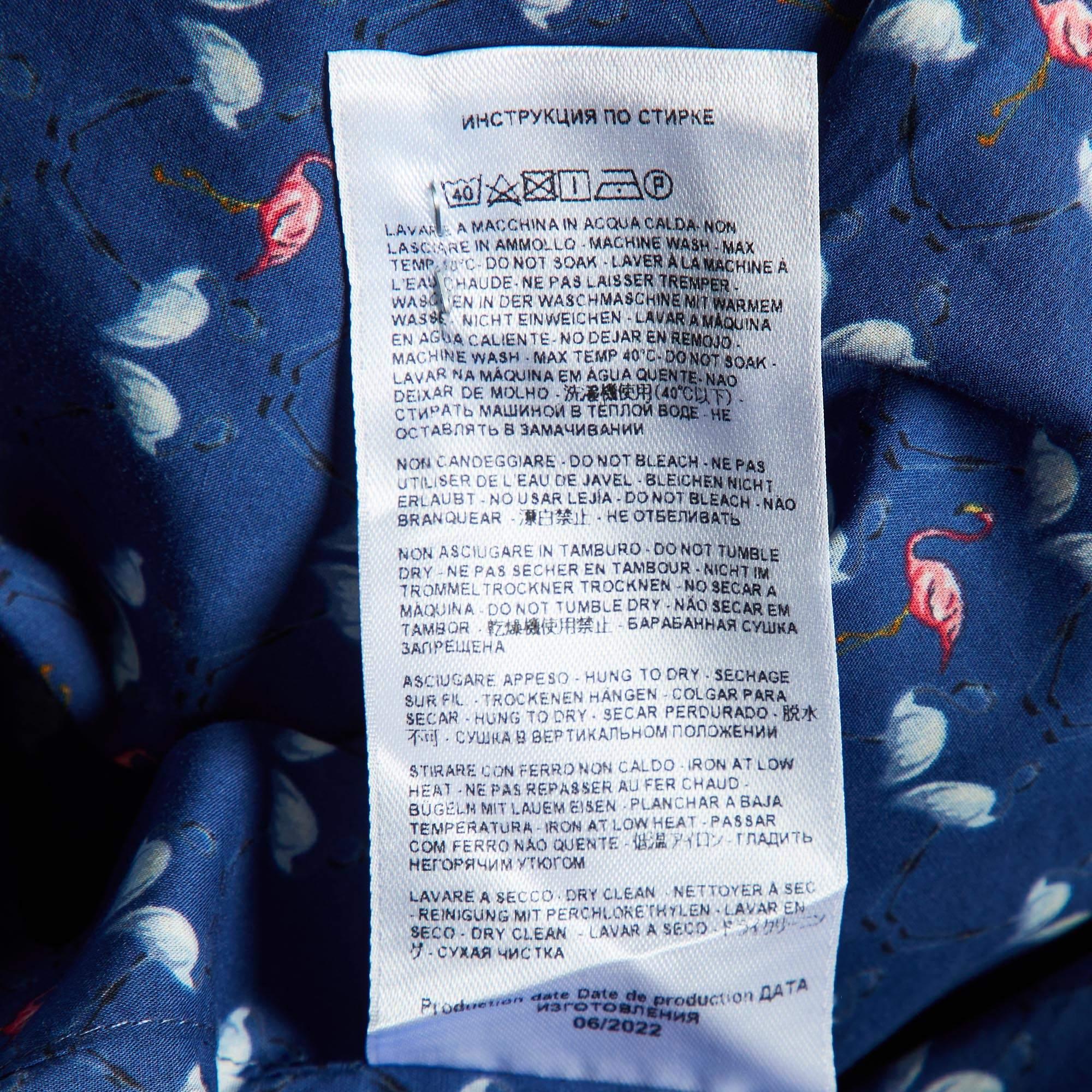 Etro - Camicia a maniche lunghe in cotone con stampa di fenicotteri blu navy M. I. in vendita 1
