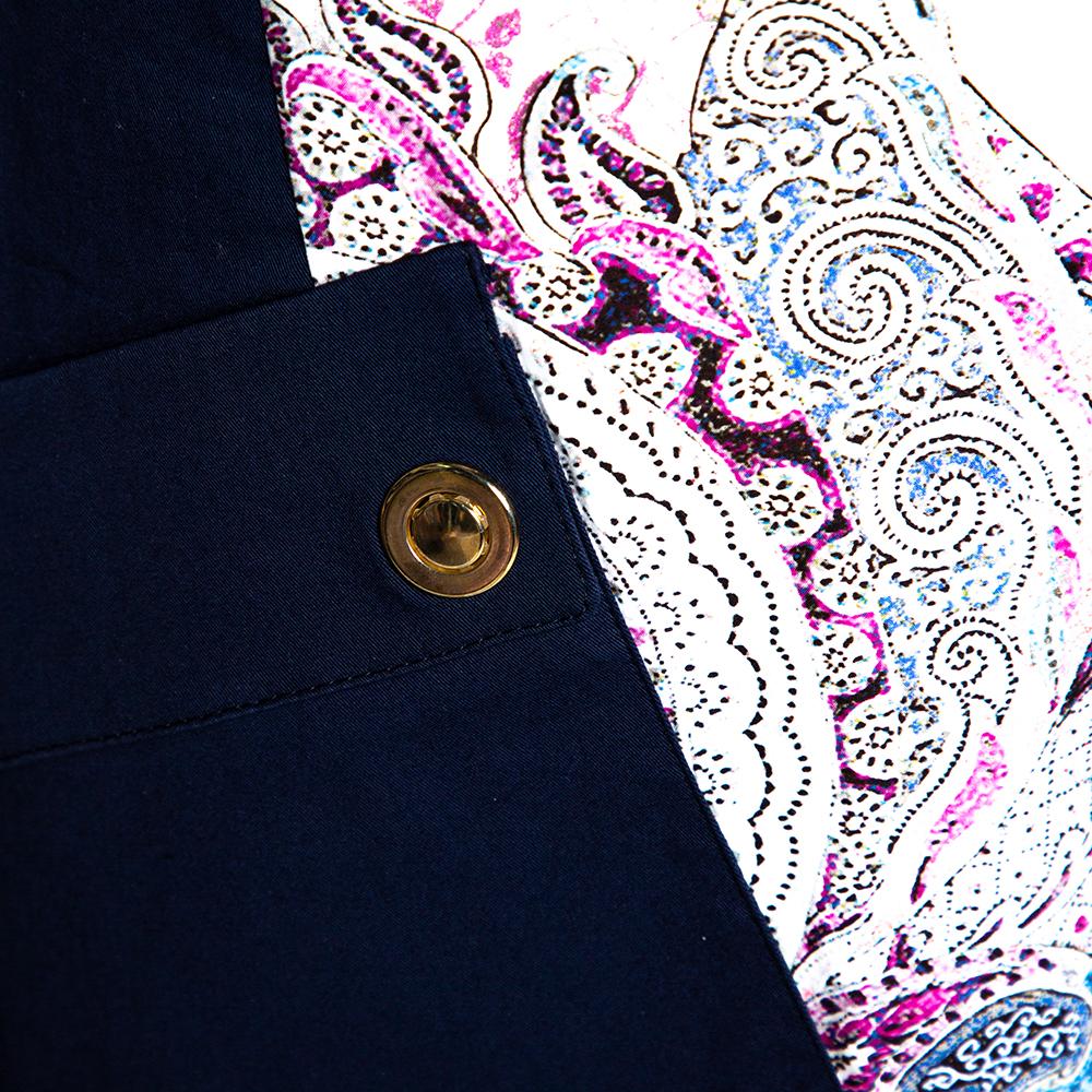 Gray Etro Navy Blue Paisley Print Cotton Button Front Dress S