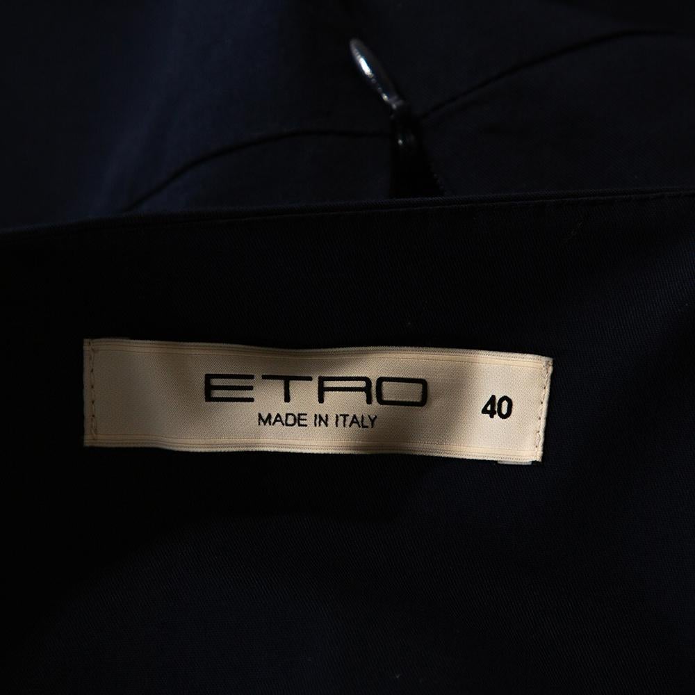Etro Navy Blue Paisley Print Cotton Button Front Dress S In Excellent Condition In Dubai, Al Qouz 2
