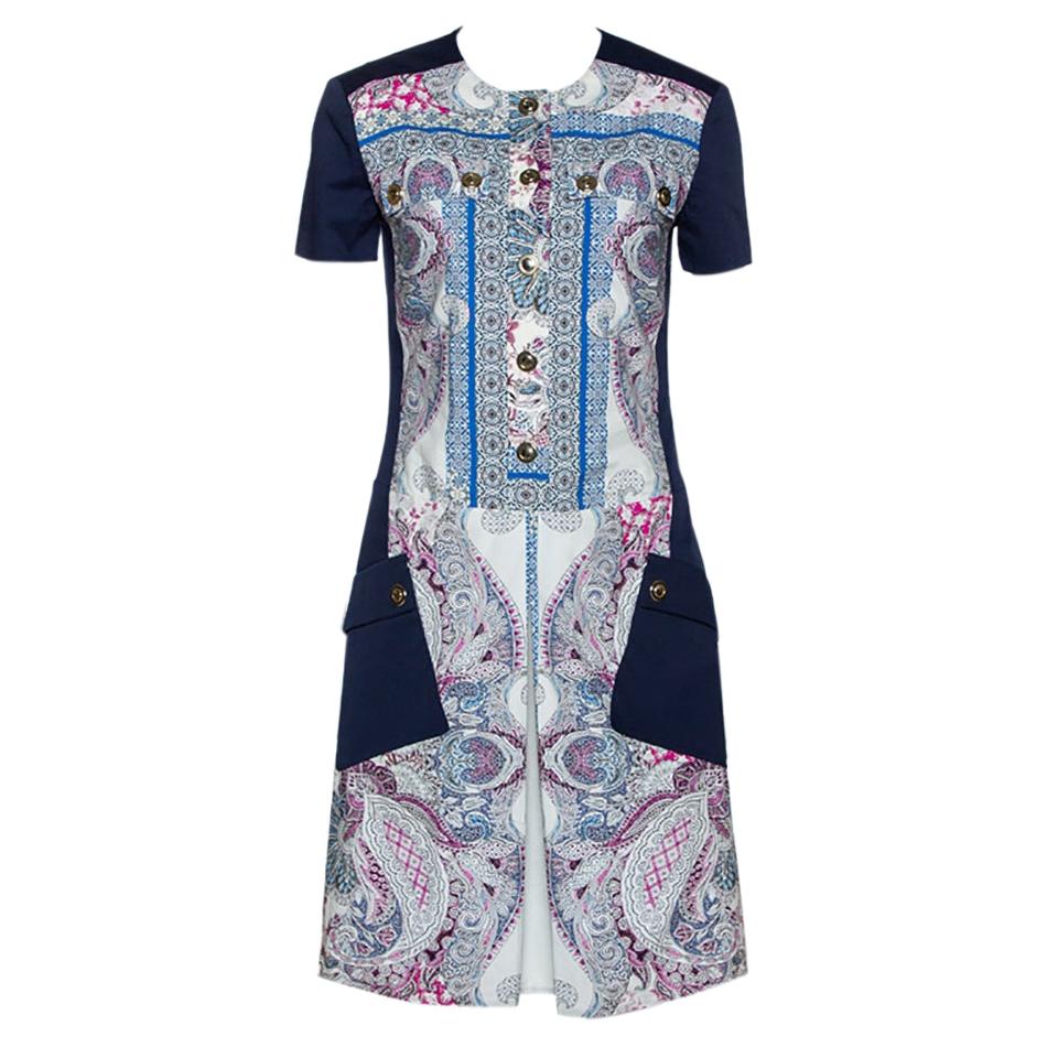 Etro Navy Blue Paisley Print Cotton Button Front Dress S at 1stDibs