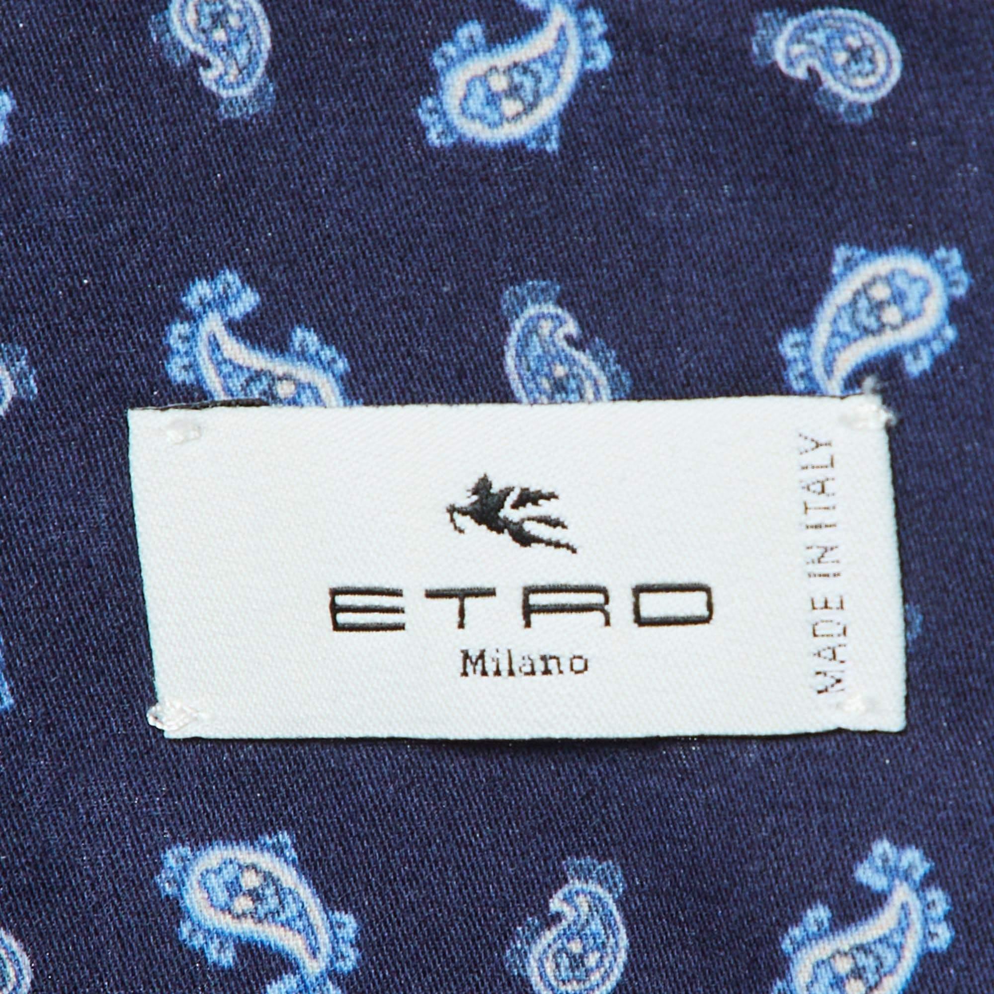 Etro Chemise à manches longues en coton bleu marine à imprimé cachemire S Bon état - En vente à Dubai, Al Qouz 2