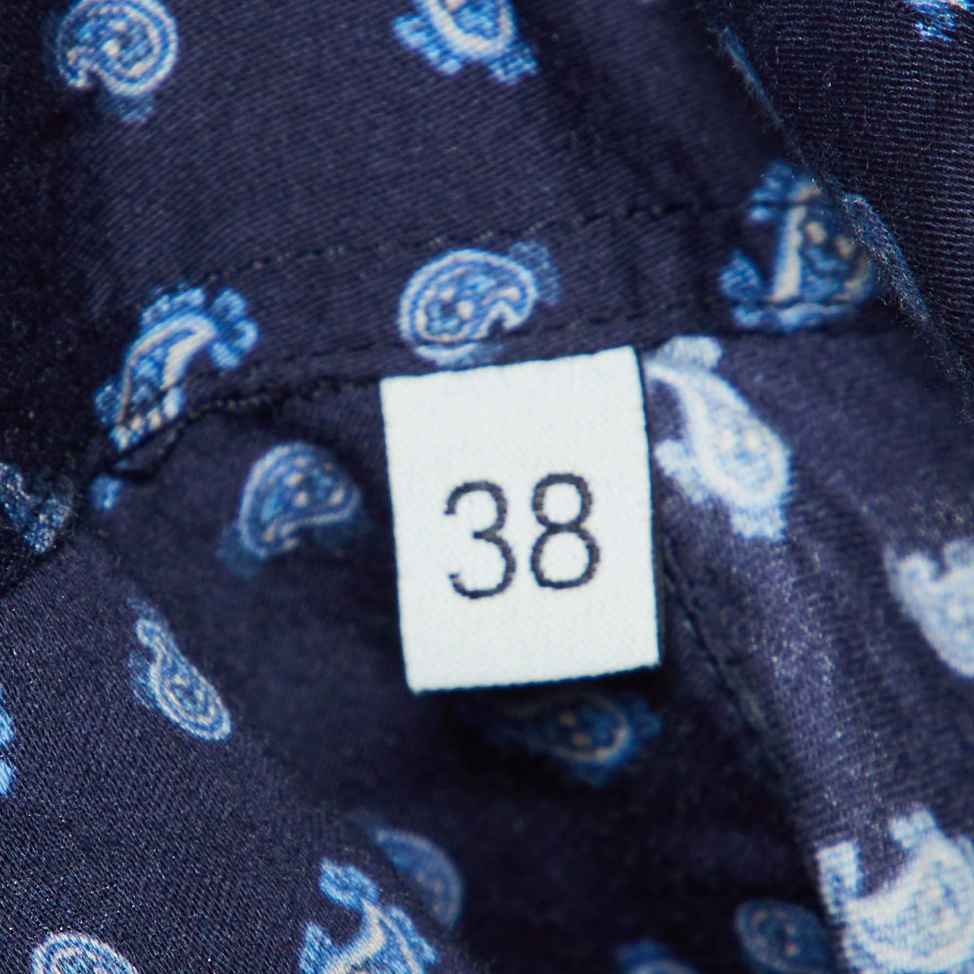 Etro Chemise à manches longues en coton bleu marine à imprimé cachemire S Pour hommes en vente