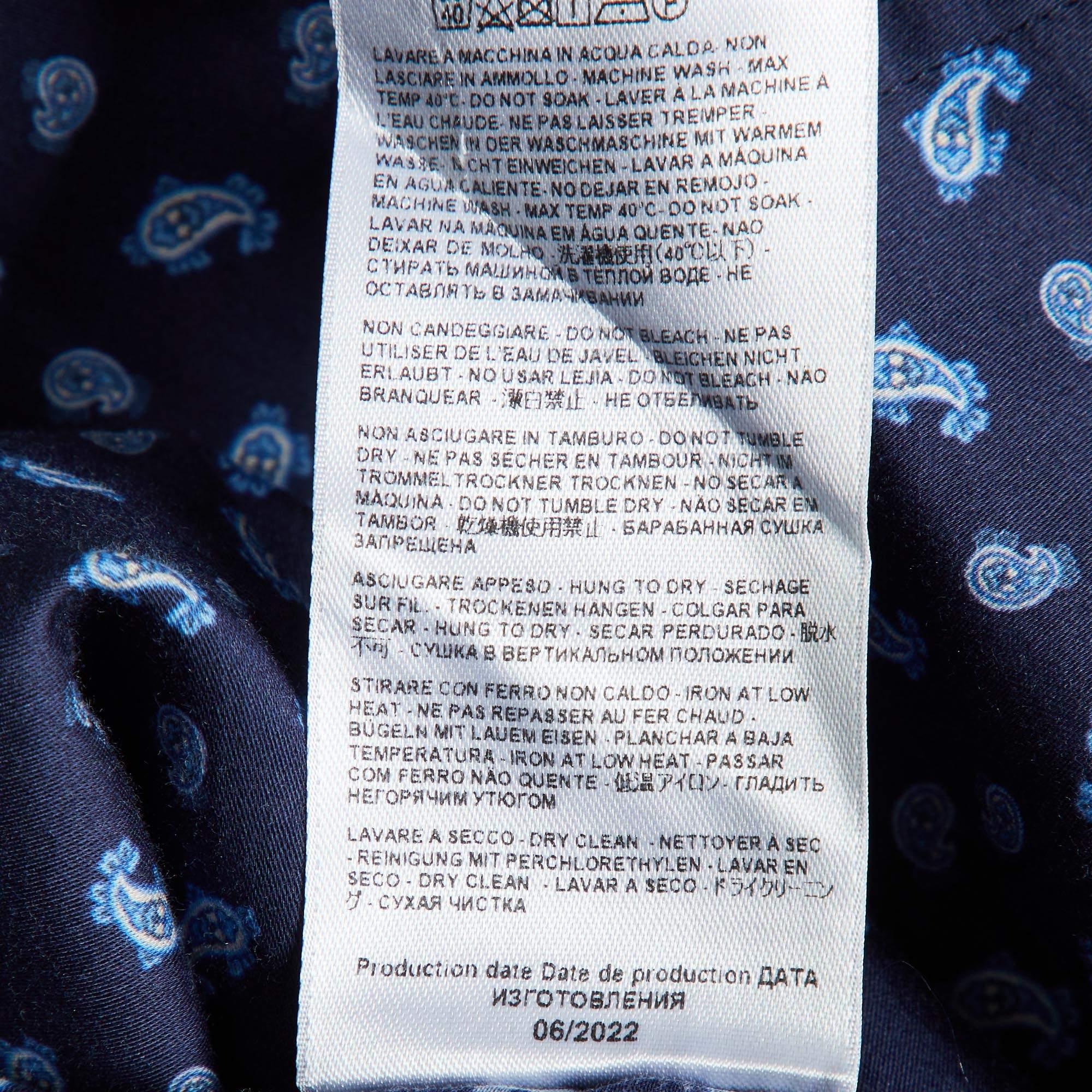 Etro Chemise à manches longues en coton bleu marine à imprimé cachemire S en vente 1