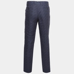 Etro Navy Blue Paisley Printed Linen Trouser XXL