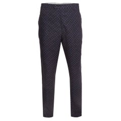 Etro Navy Blue Paisley Printed Linen Trousers XXL