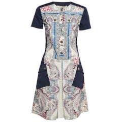 Etro Navy Blue Printed Cotton Button Front Mini Dress S