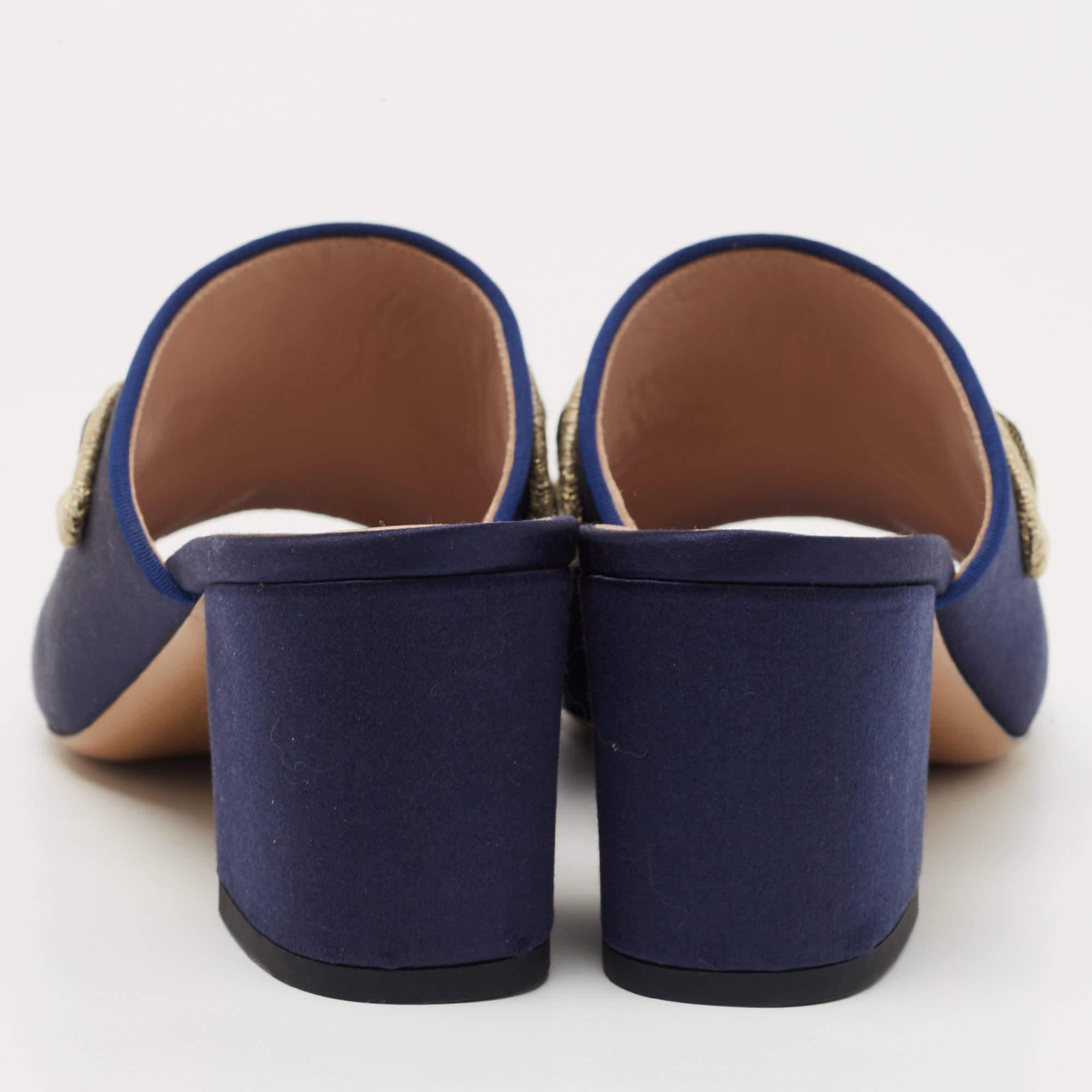 Black Etro Navy Blue Satin Slide Sandals Size 40 For Sale