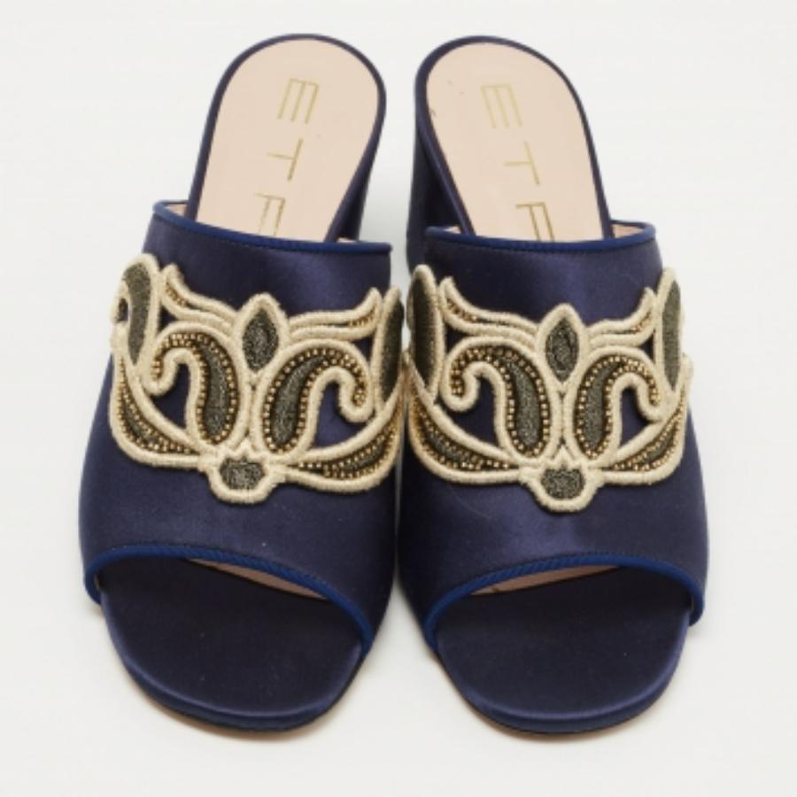 Etro Navy Blue Satin Slide Sandals Size 40 1