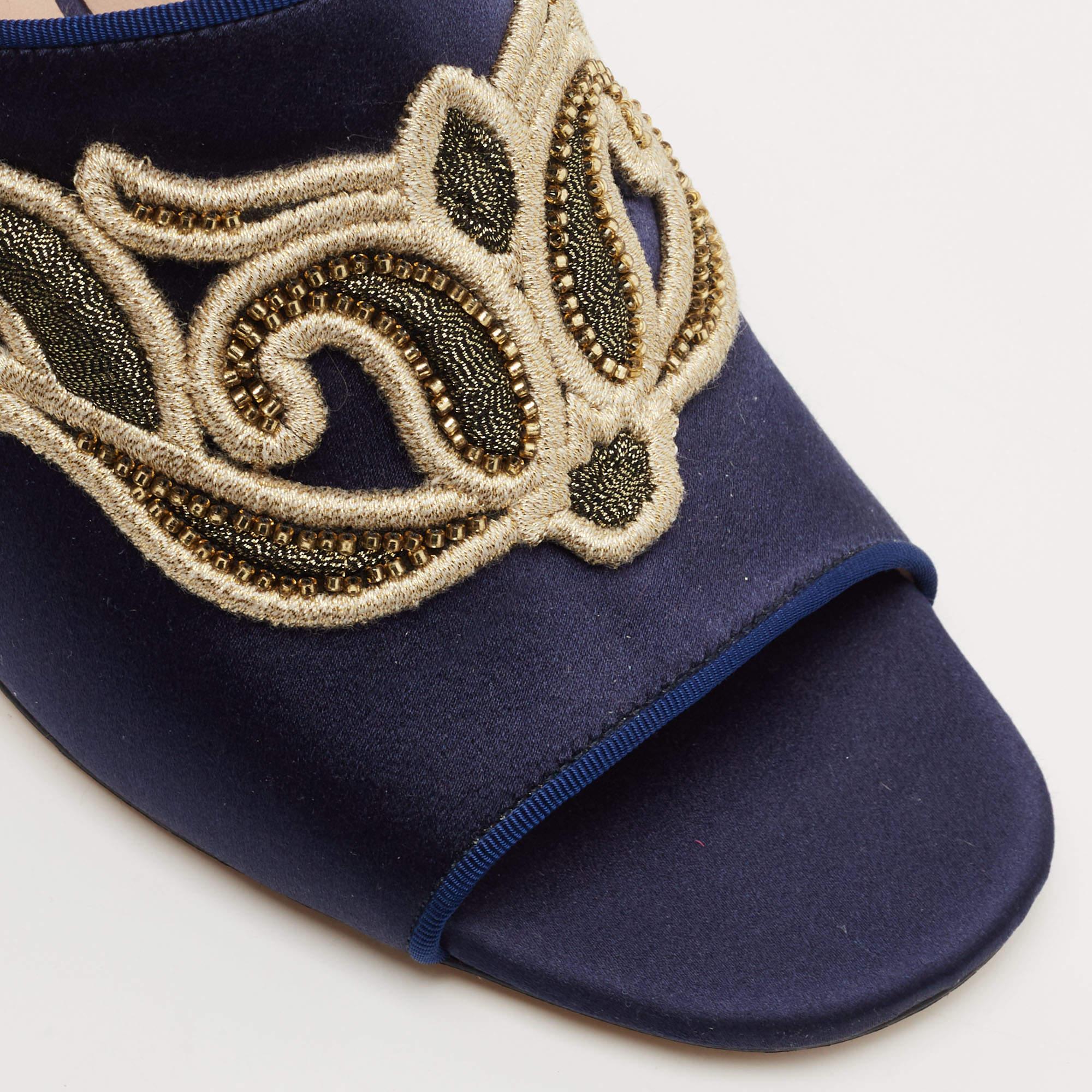 Etro Navy Blue Satin Slide Sandals Size 40 For Sale 2