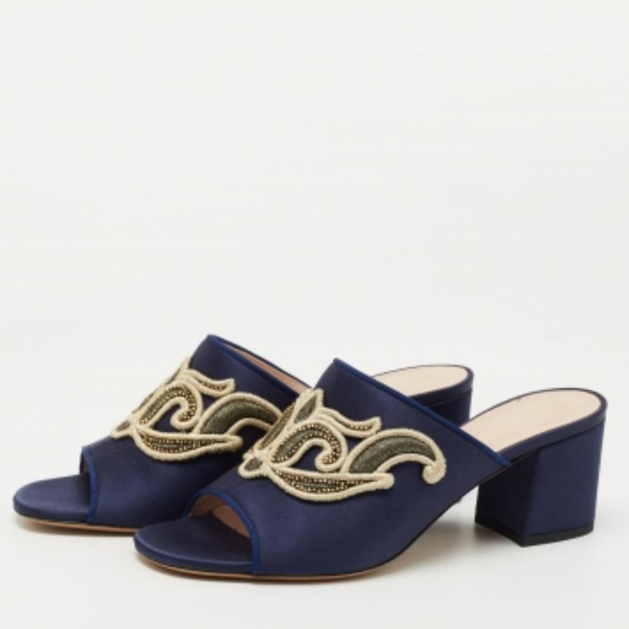 Etro Navy Blue Satin Slide Sandals Size 40 3
