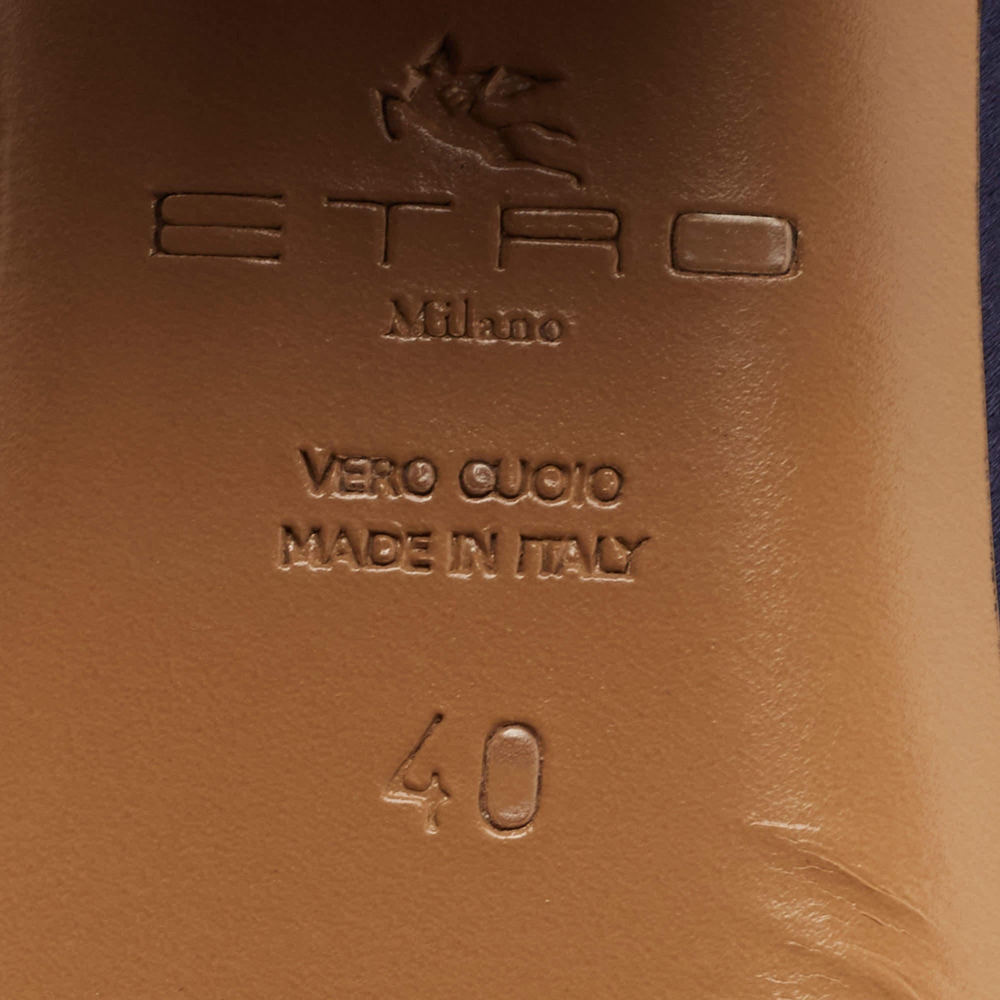 Etro Navy Blue Satin Slide Sandals Size 40 For Sale 3