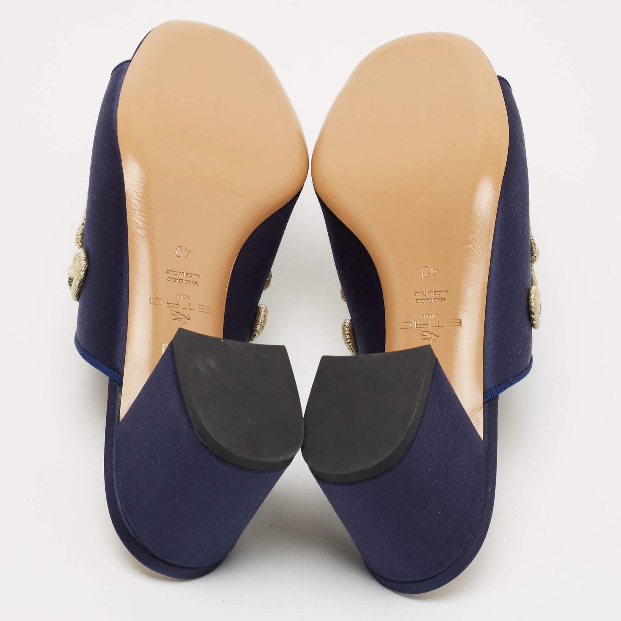 Etro Navy Blue Satin Slide Sandals Size 40 For Sale 4
