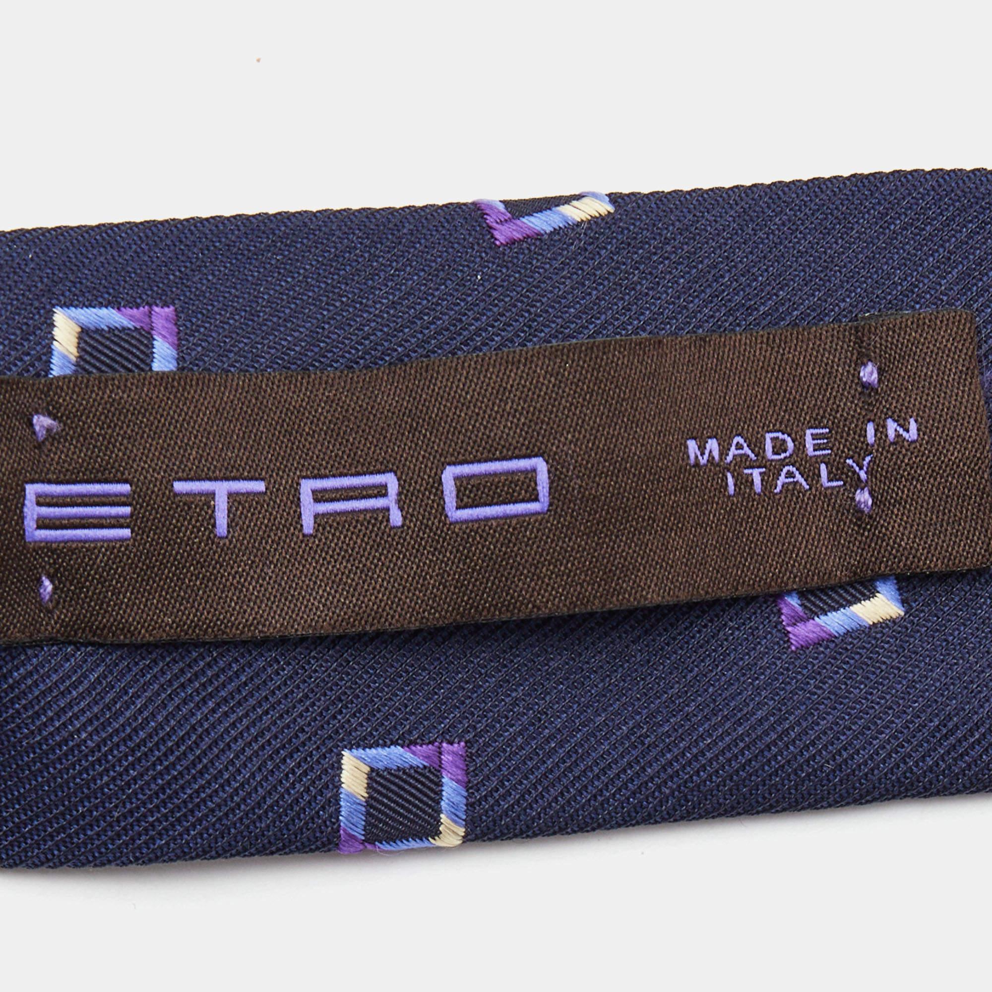 Blu Etro: cravatta in seta jacquard a motivi quadrati blu navy in vendita