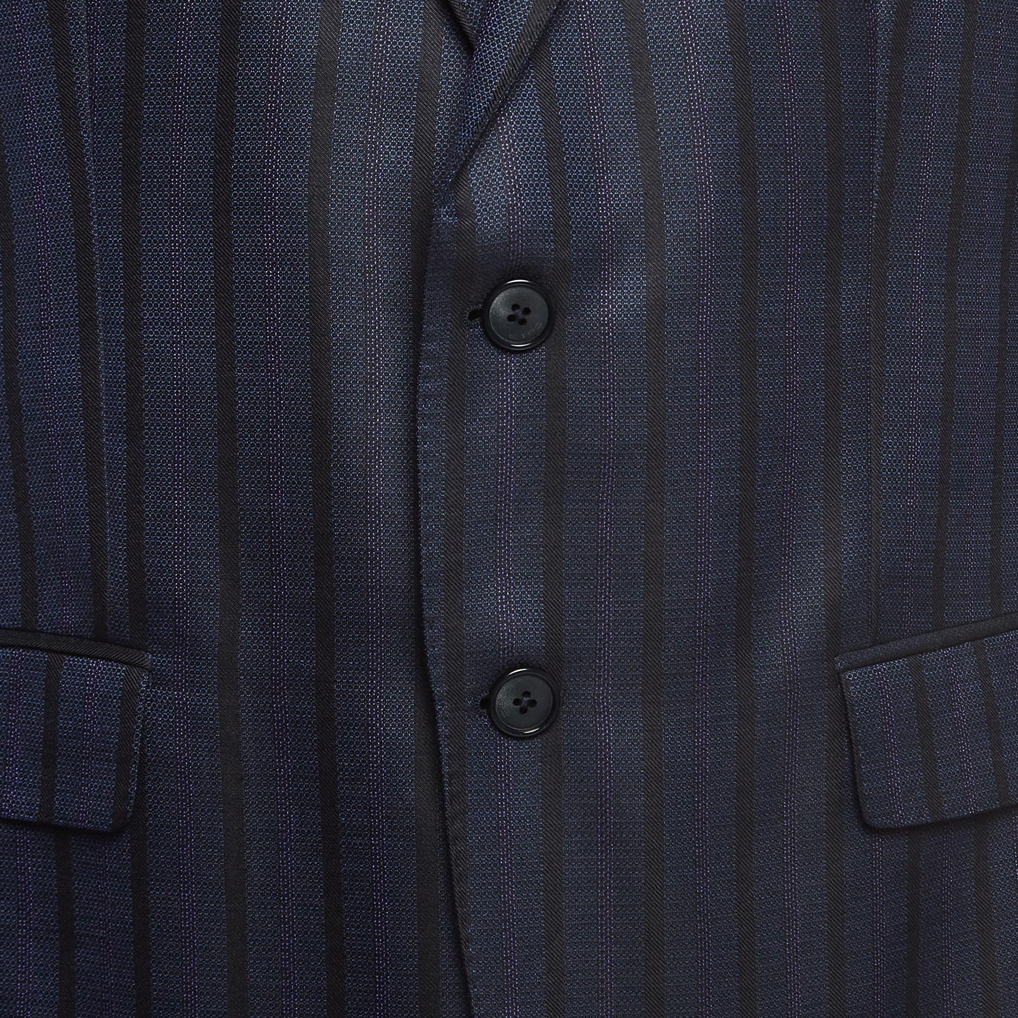 Etro Navy Blue Striped Wool Blend Single Breasted Blazer XL In New Condition For Sale In Dubai, Al Qouz 2