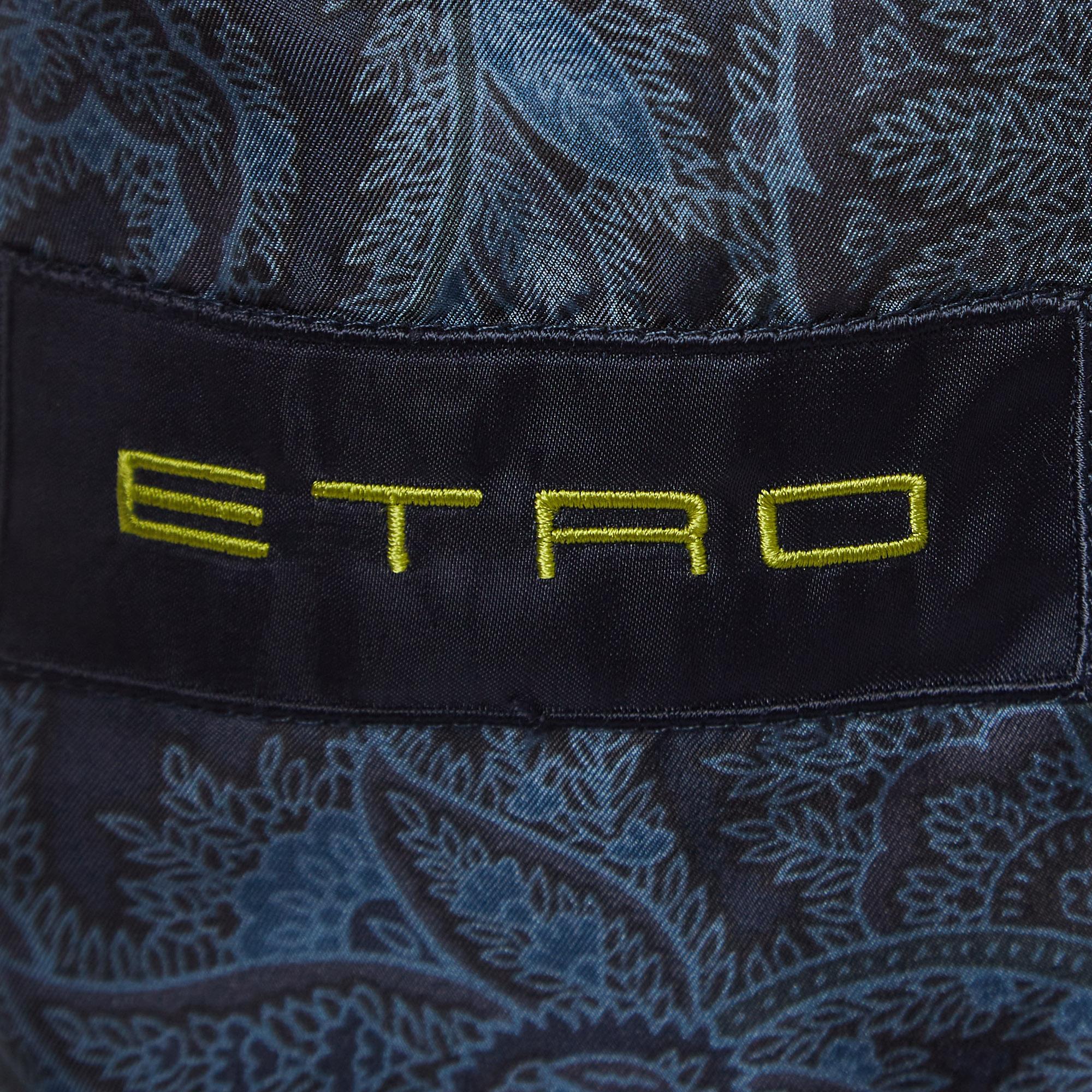 Men's Etro Navy Blue Striped Wool Blend Single Breasted Blazer XL For Sale