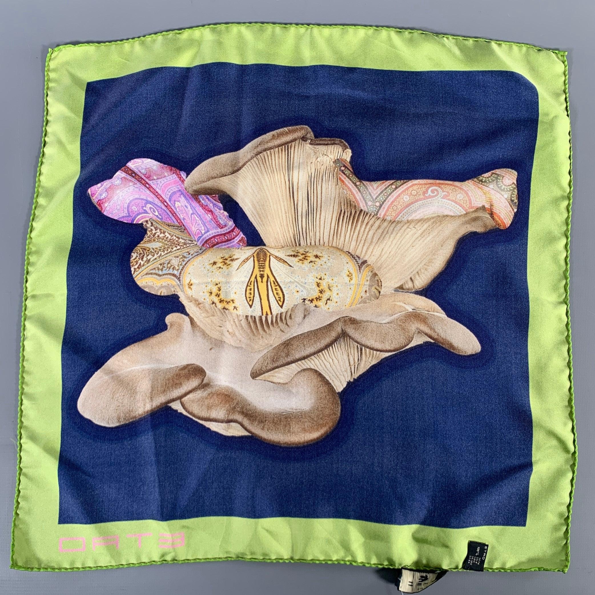 ETRO Navy Brown Silk Pocket Square In Good Condition In San Francisco, CA