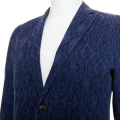 ETRO navy cotton blend aztec print single breasted fitted blazer IT48 M