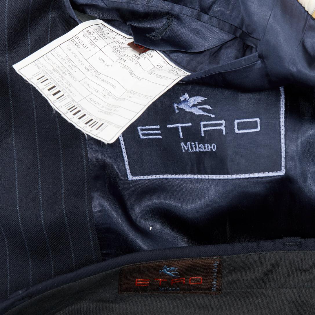ETRO navy pinstripe 100% wool single breasted cropped blazer jacket IT50 L en vente 5