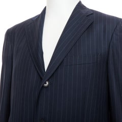 ETRO giacca blazer gessata navy 100% lana monopetto IT50 L