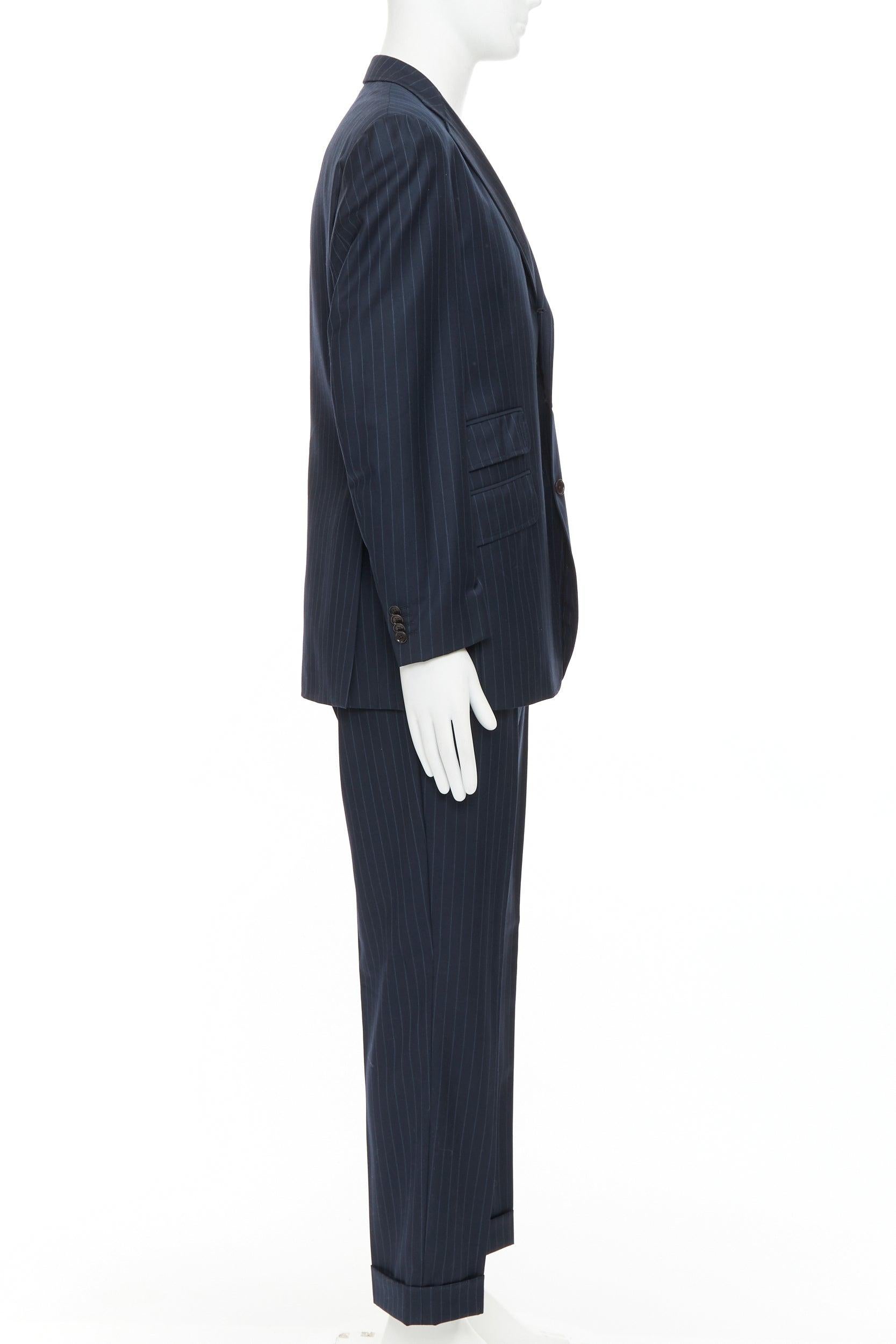 ETRO navy pinstripe 100% wool single breasted cropped blazer jacket IT50 L Excellent état - En vente à Hong Kong, NT