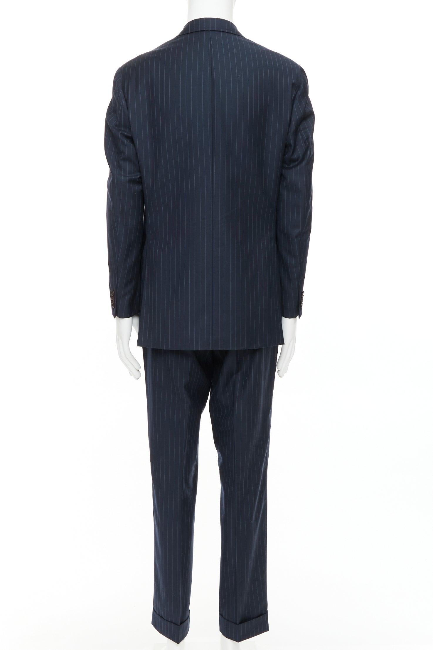 ETRO navy pinstripe 100% wool single breasted cropped blazer jacket IT50 L Pour hommes en vente