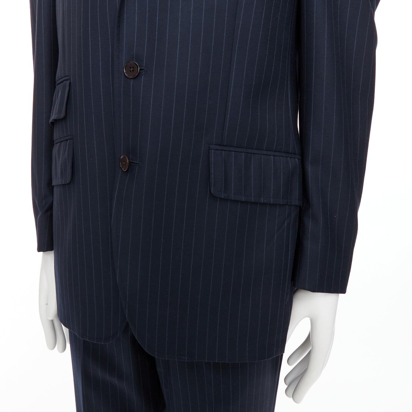ETRO navy pinstripe 100% wool single breasted cropped blazer jacket IT50 L en vente 2