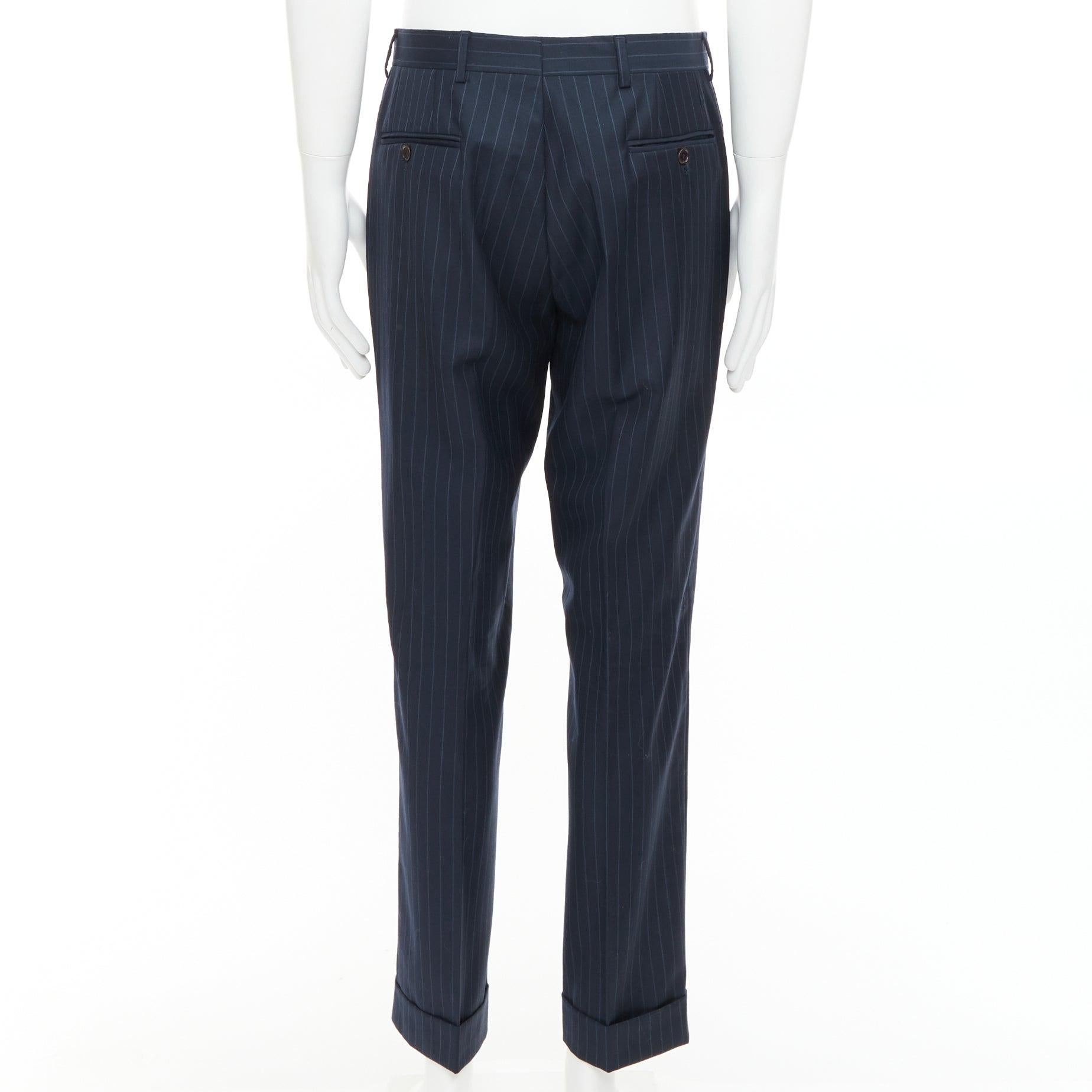 ETRO navy pinstripe 100% wool single breasted cropped blazer jacket IT50 L en vente 4