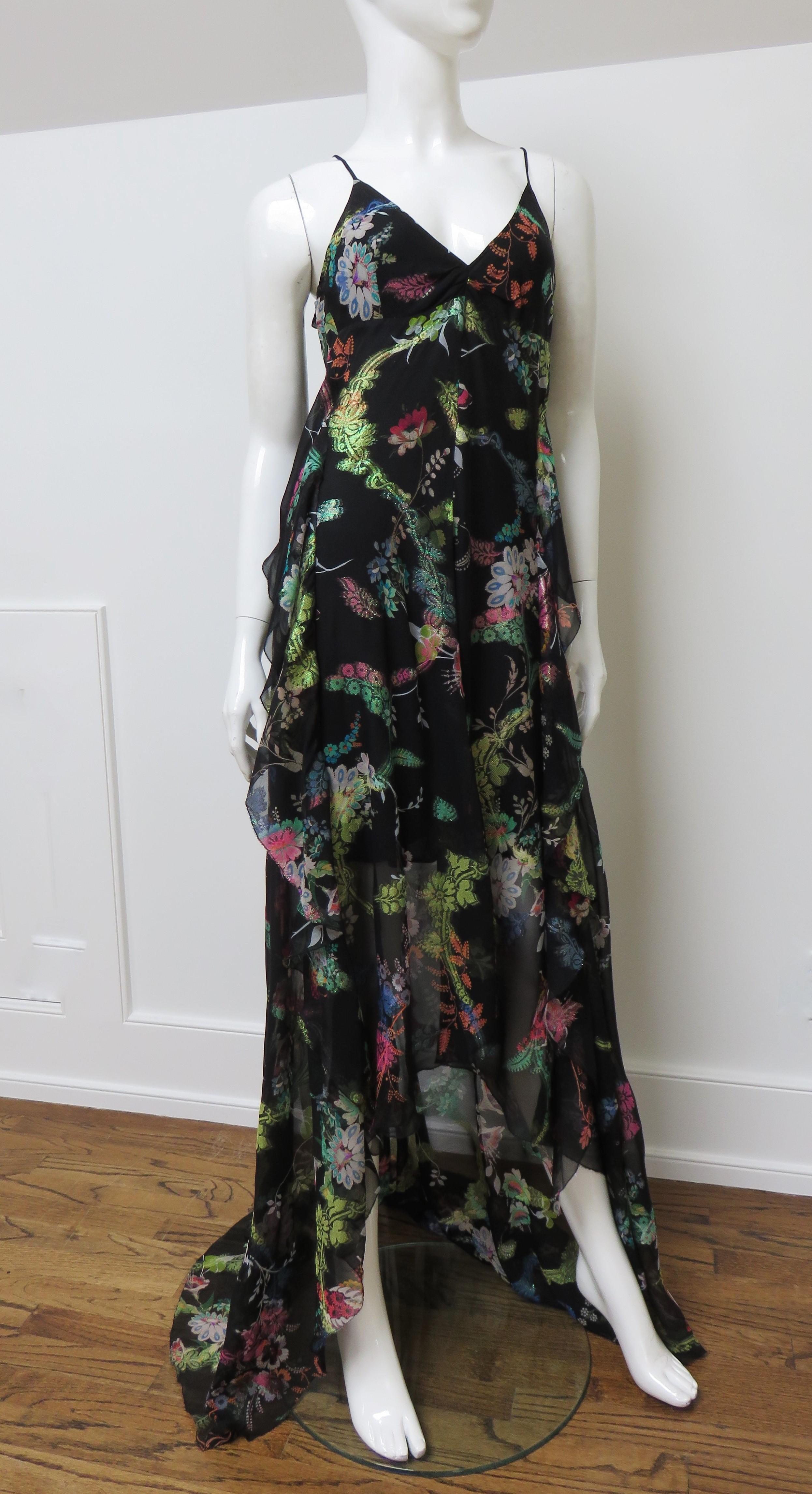 Etro New Flower Print Silk Backless High Low Dress For Sale 1