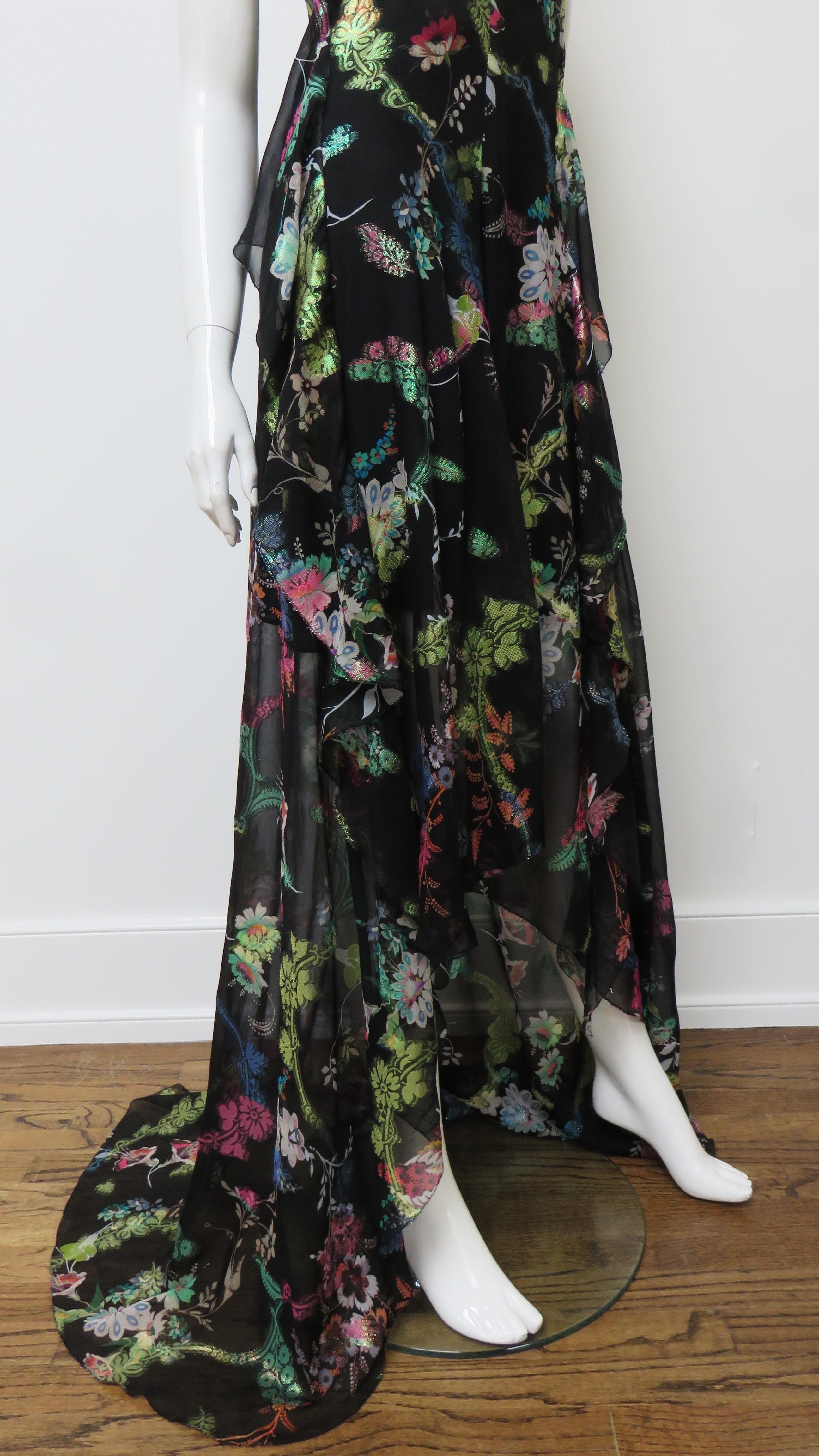 Etro New Flower Print Silk Backless High Low Dress For Sale 2